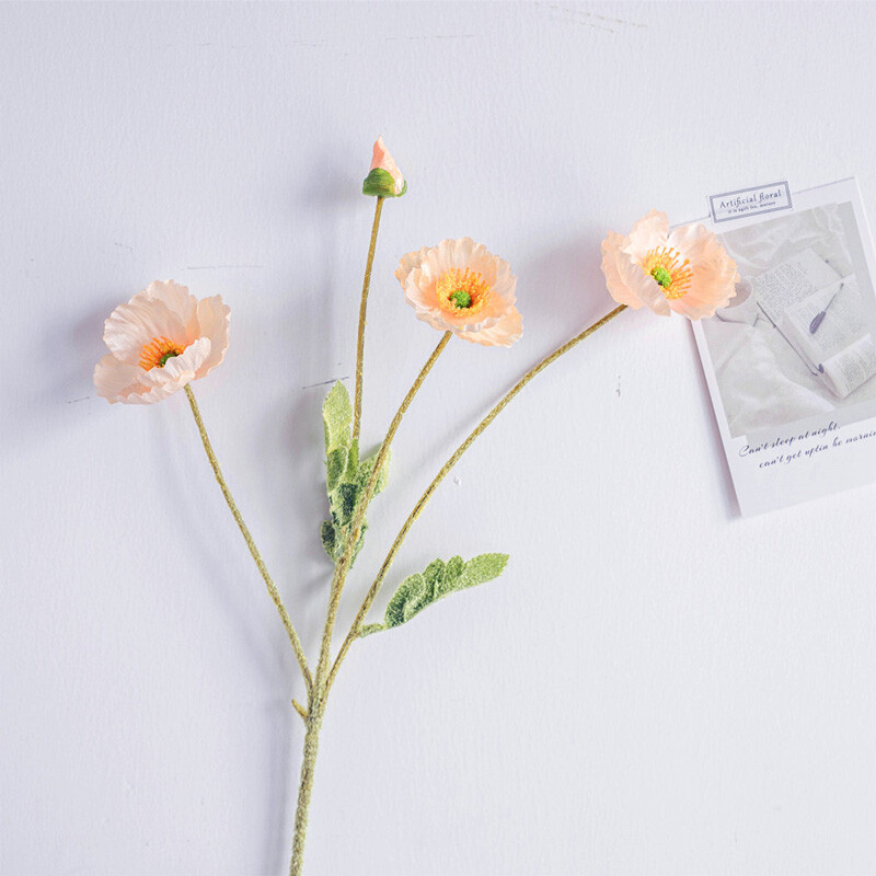 1PC Wild Corn Poppy Silk Flower Stem with 4 Heads Artificial Flower Home Decors