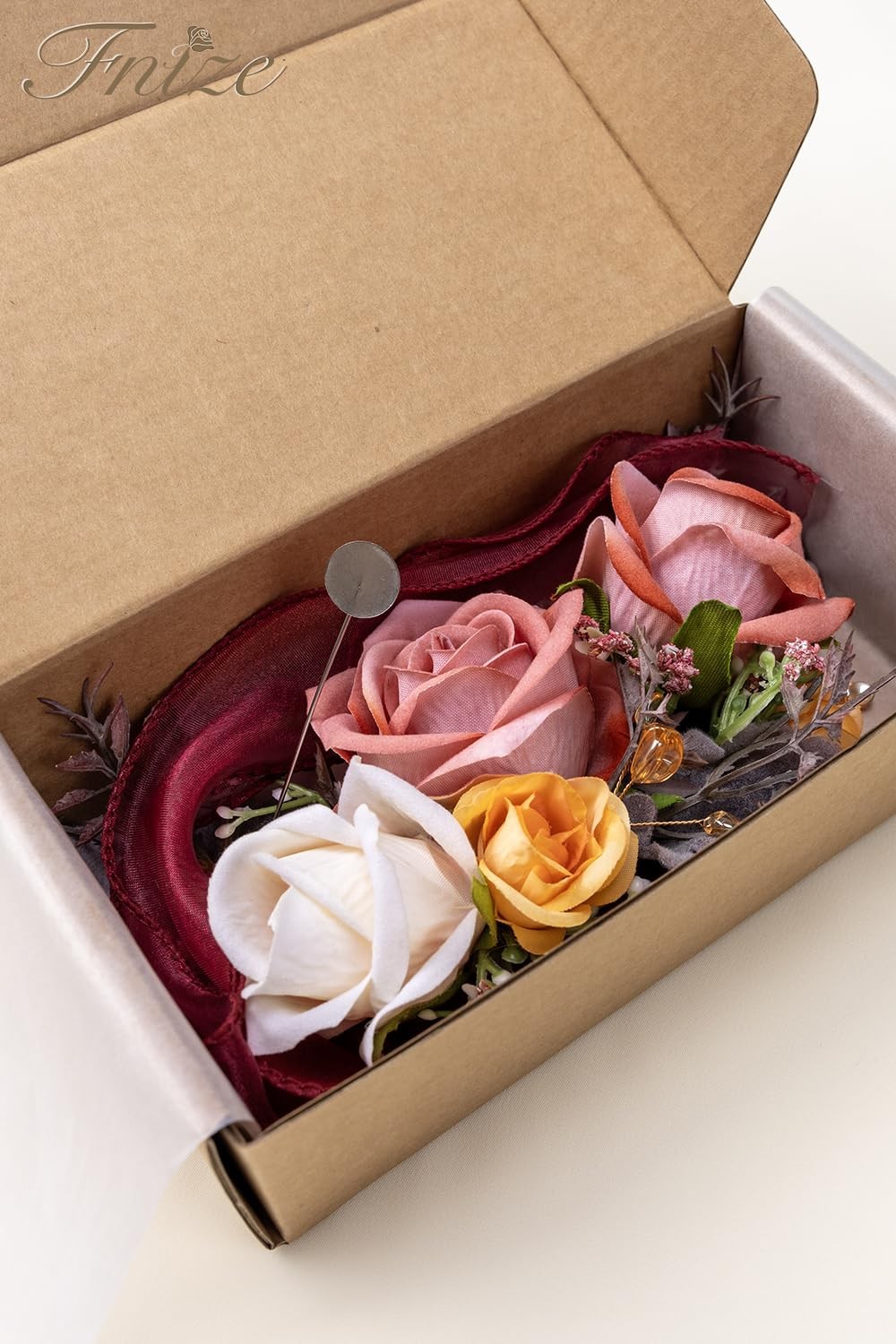 1 Set Orange Pink Corsage Boutonniere Artificial Rose Wrist Flower Wedding