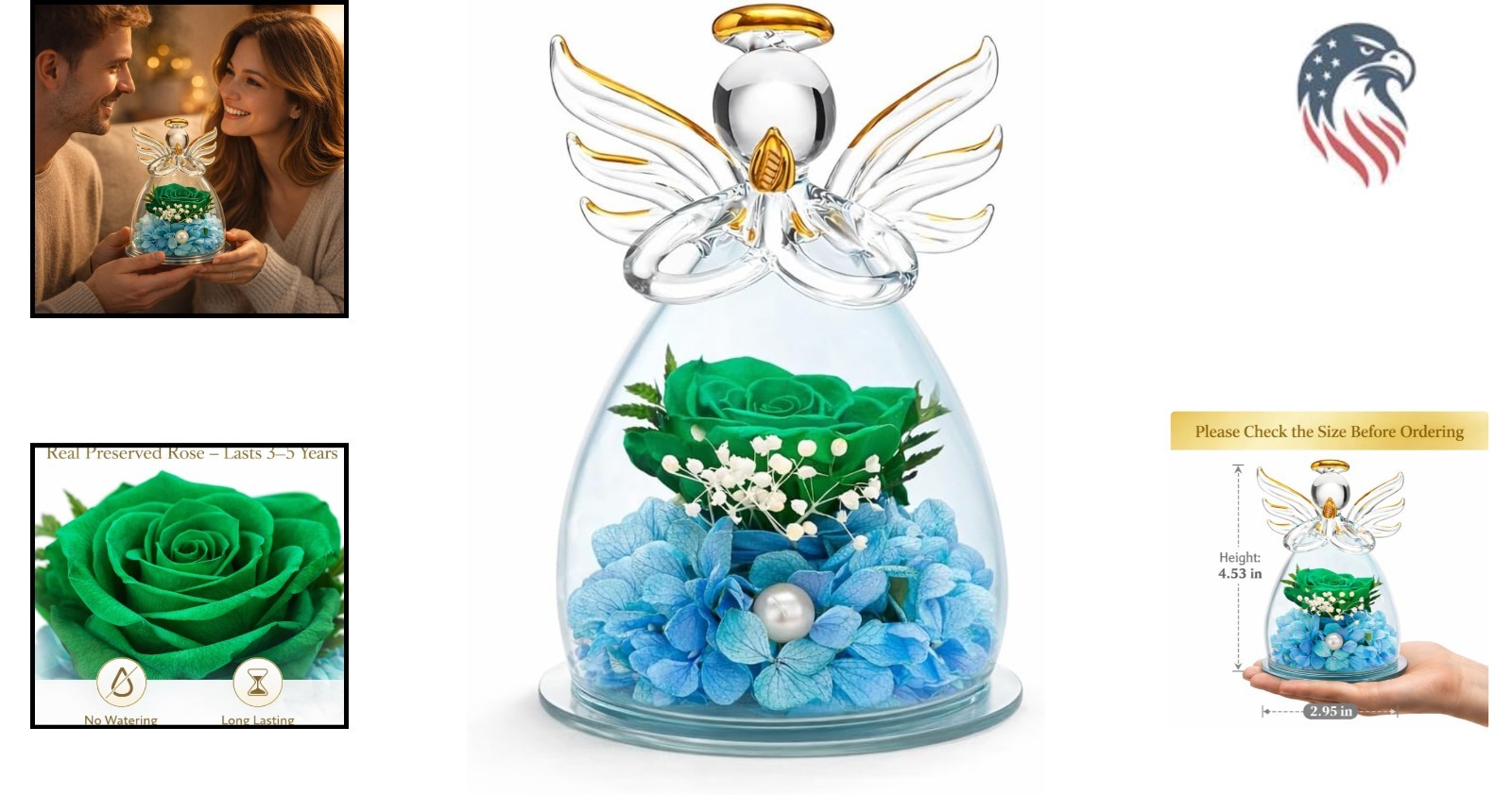 Preserved Rose Angel Glass Figurine Gift for Women Home Decor