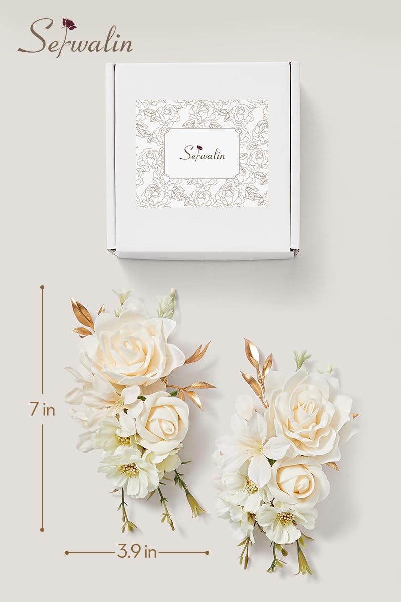 Champagne Floral Shoulder Corsages, Girl/Mother Prom Corsages Décor, Set of 2…