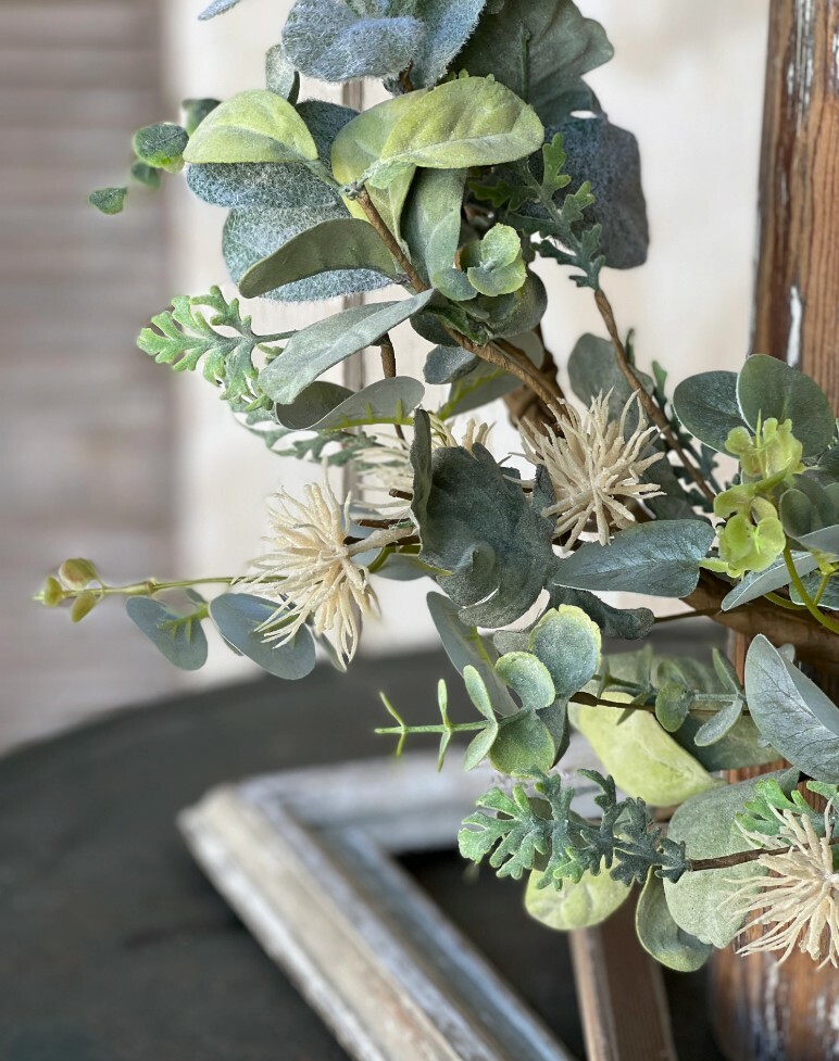 Floral Wreath 20 inch Sea Holly Artificial Greenery Coastal Wall Decor