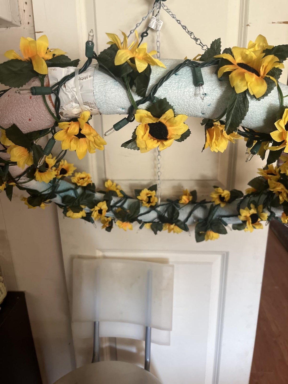 2 Pack Artificial Sunflower Garlands, Faux Silk Vine with Green Leaves Decor