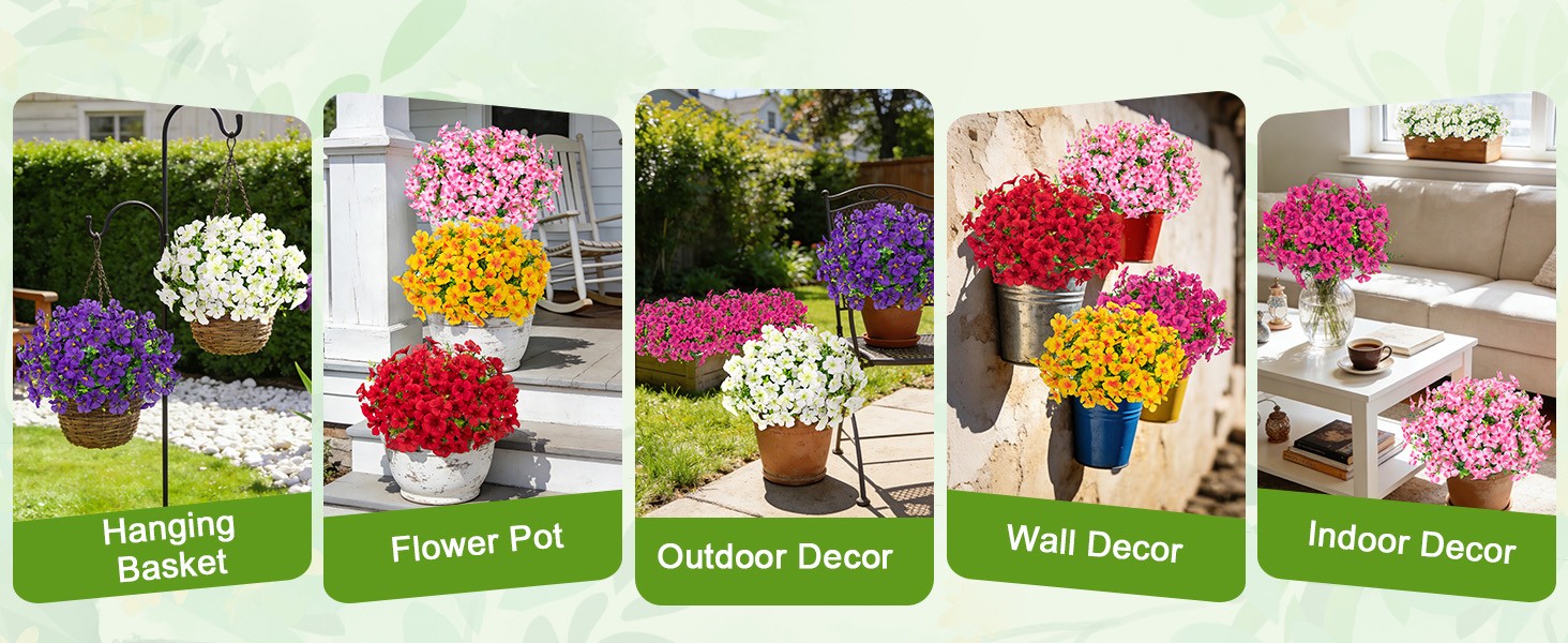 12 Pcs Artificial Geranium Flowers for Outdoors, Silk Fake Flowers with