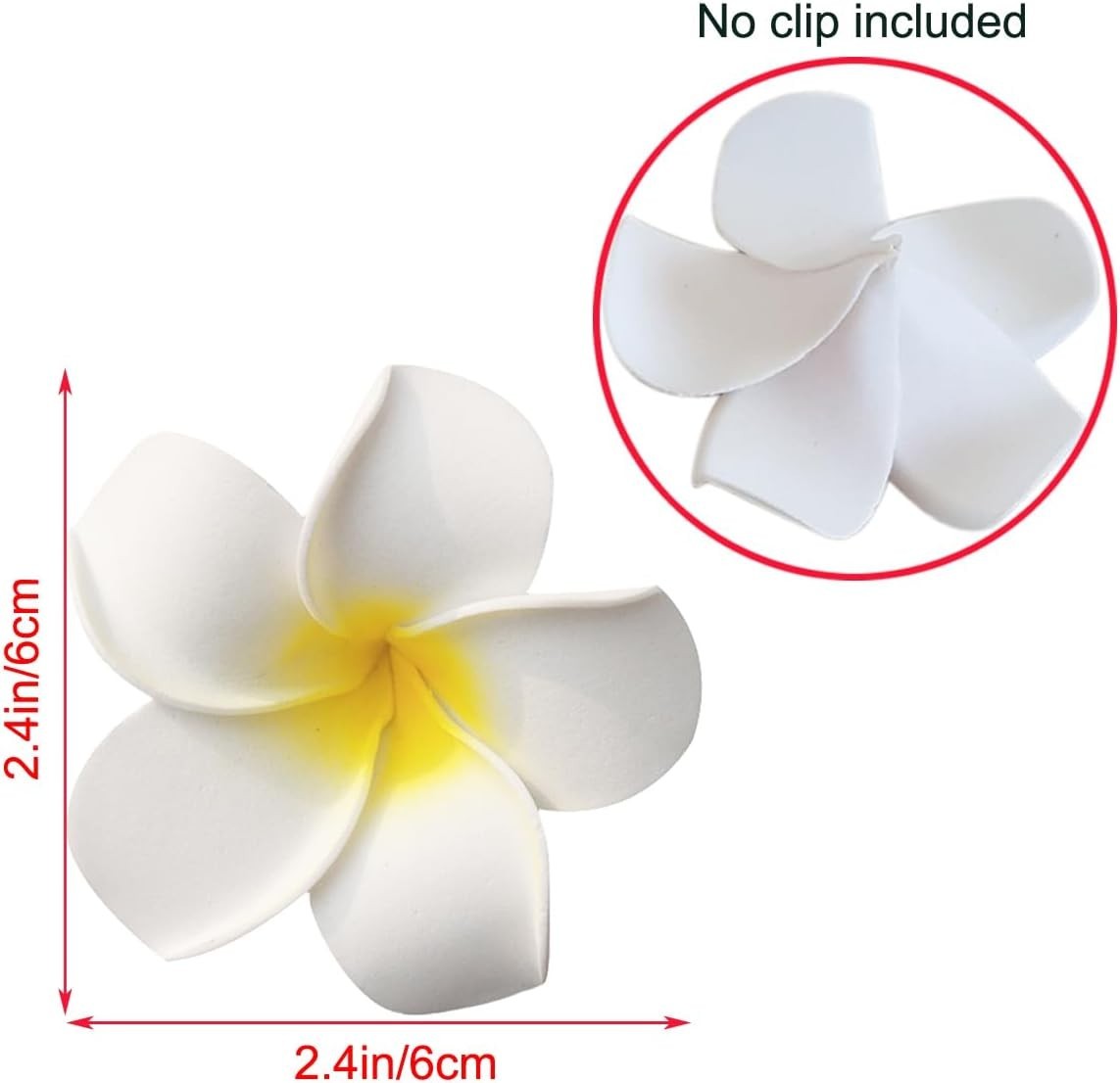 50Pcs 2.4Inch Artificial White Foam Plumeria Rubra Hawaii Frangipani Beach Fl…