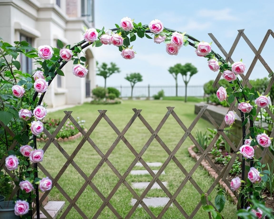 2Pcs 12Ft Bendable Artificial Flower Garland Faux Rose Vine Hanging Floral Garla