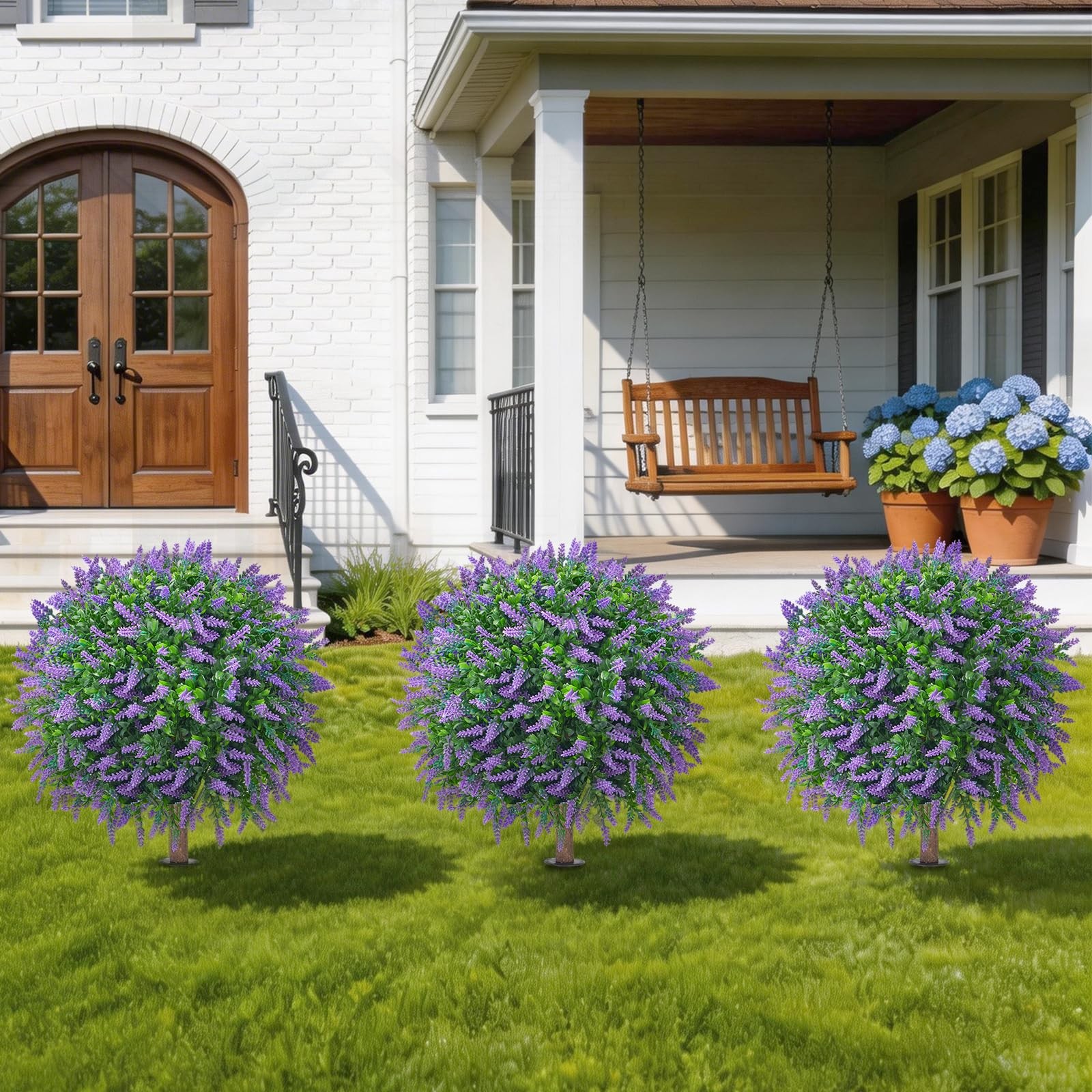 Artificial Lavender Topiary Trees, 4 Pack | Ground Spike, No-Fade UV Resistan…