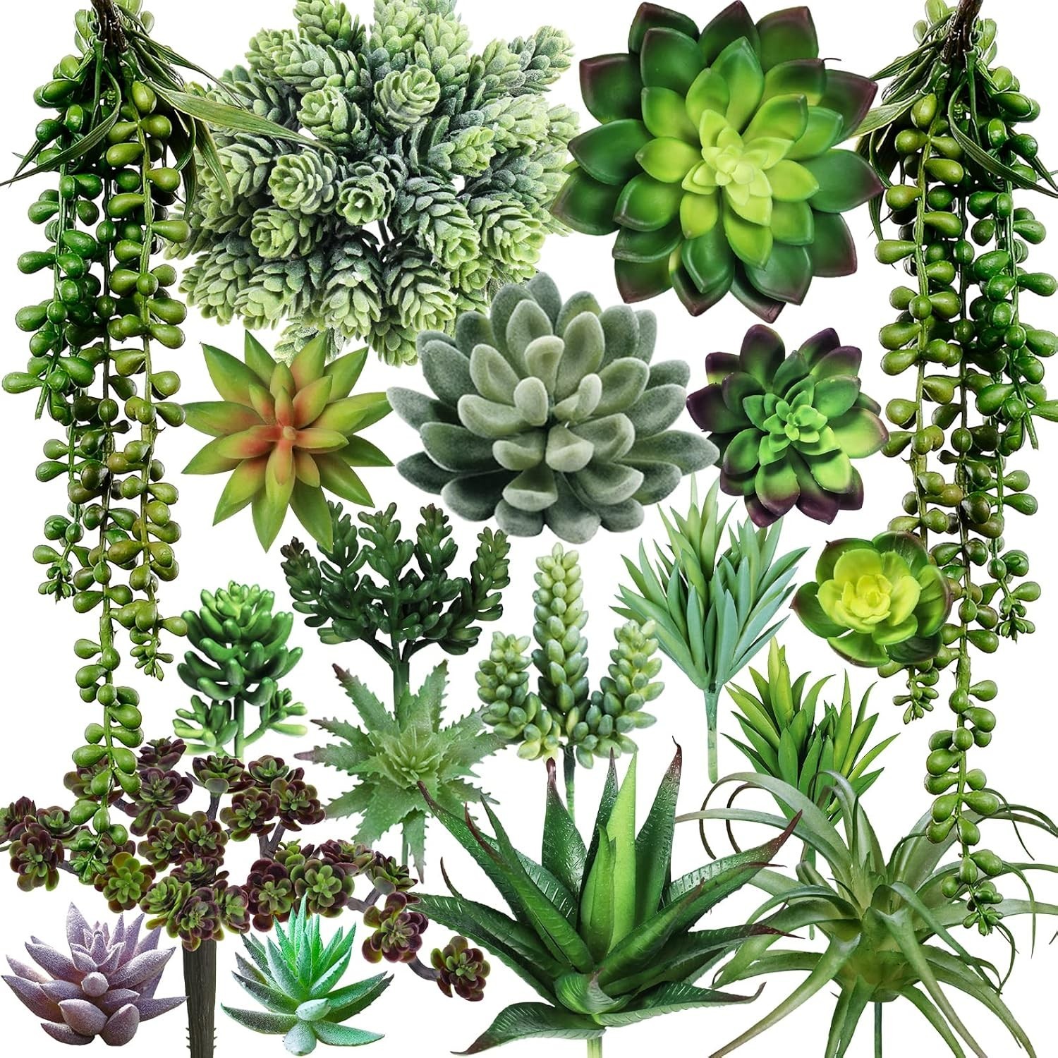 19 Pcs Assorted Artificial Succulents Plants Unpotted Small Green Hanging Suc…