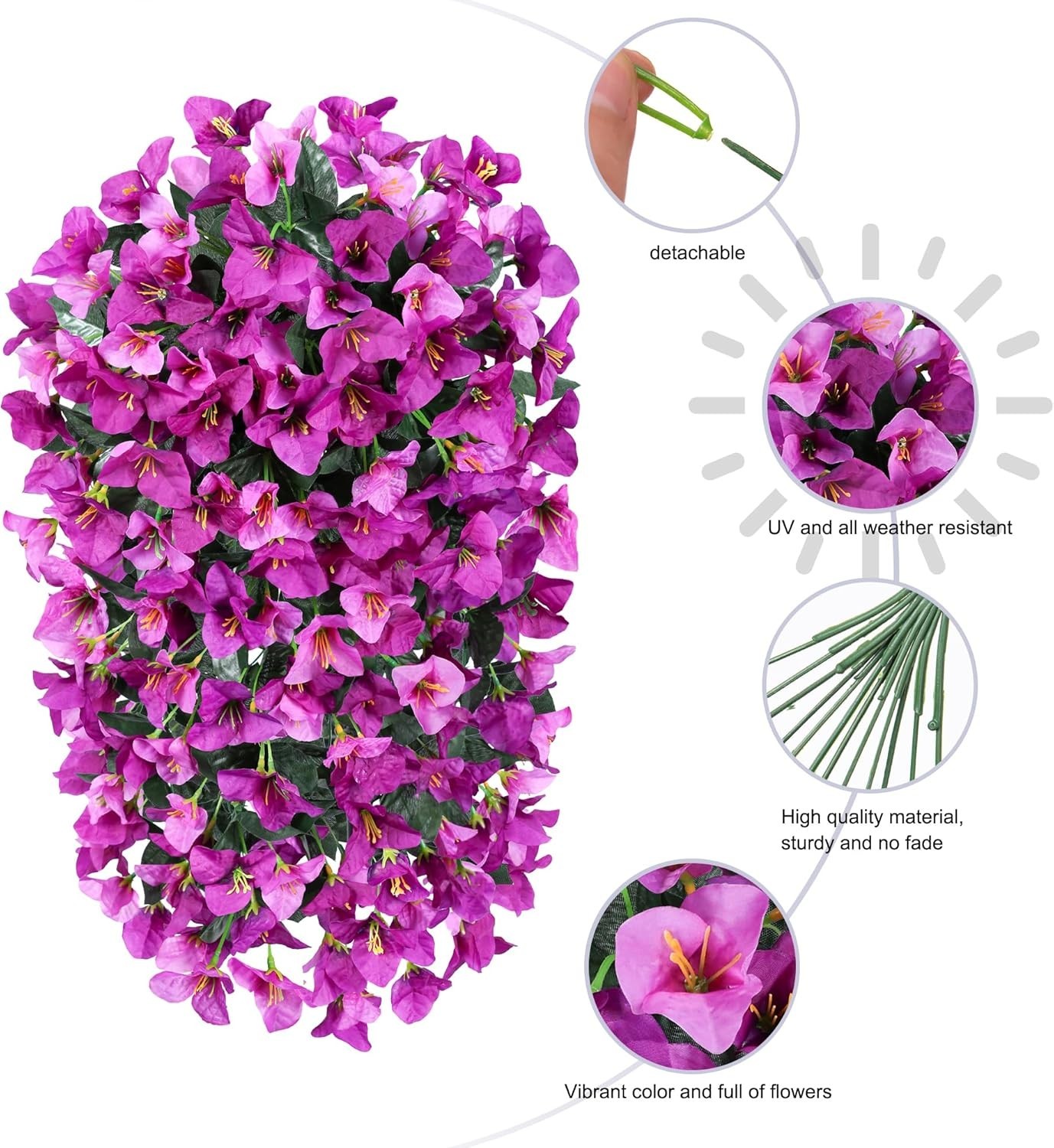 Artificial Bougainvillea Vines 2 Pack UV Resistant Outdoor Flowers for Garden…