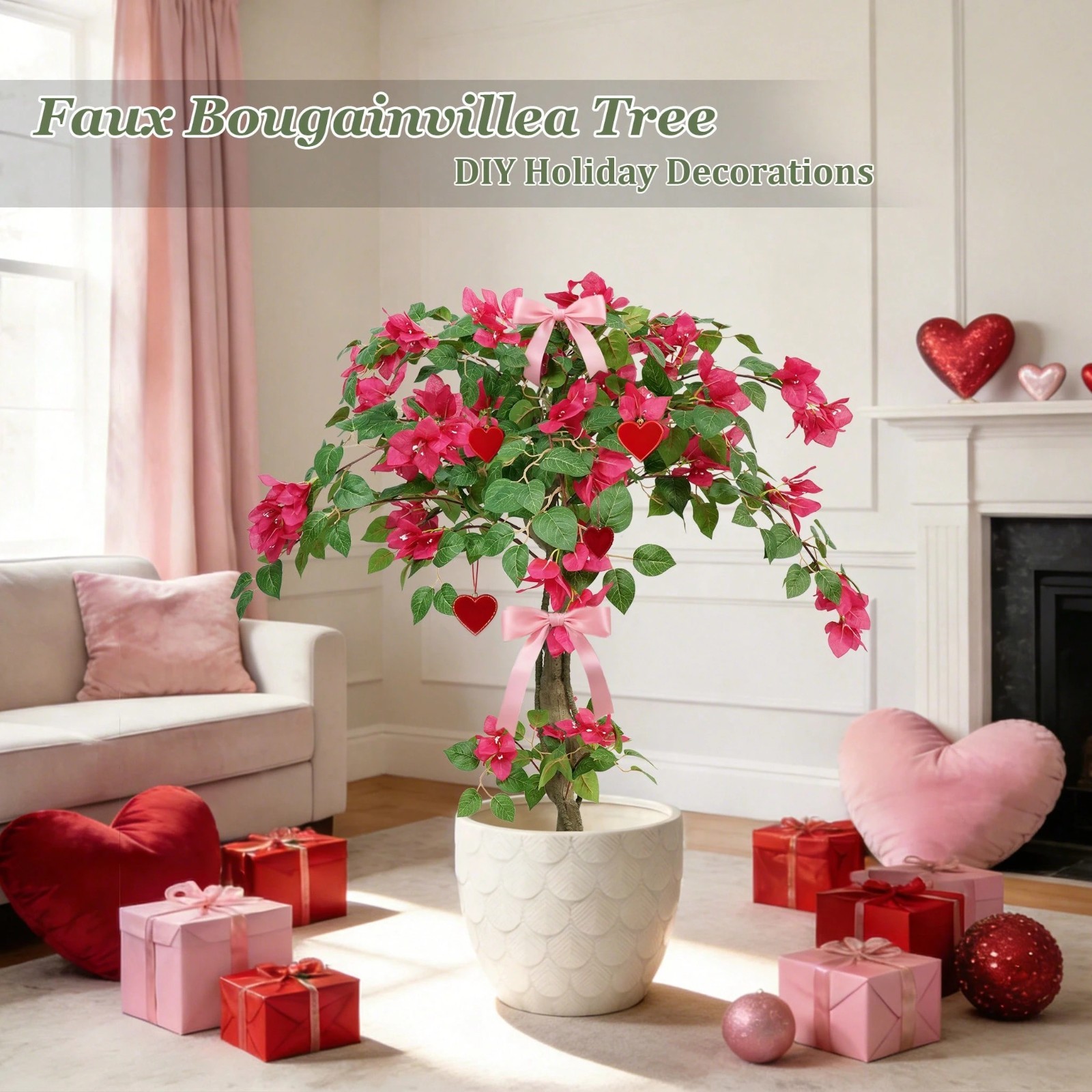 Artificial Bougainvillea Tree Pink Flowers Faux Plant 3 4 5 FT Indoor Outdoor