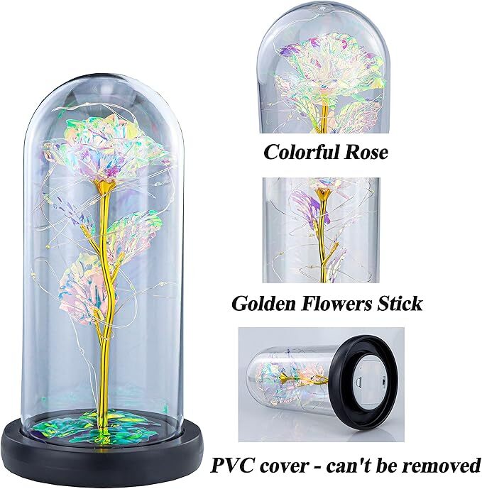 Colorful Forever Galaxy Rose Artificial Rose Flower In A Glass Dome for Women