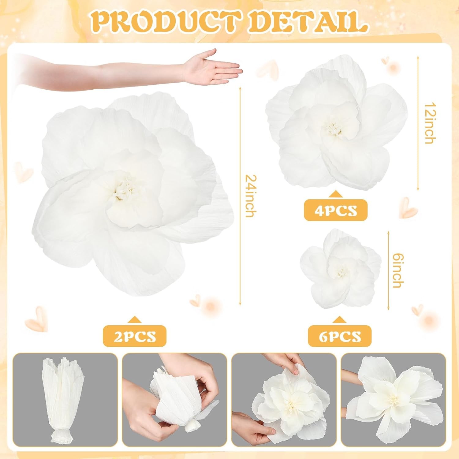 Giant Paper Flowers White 12 Pcs Wedding Backdrop Table Centerpieces Party