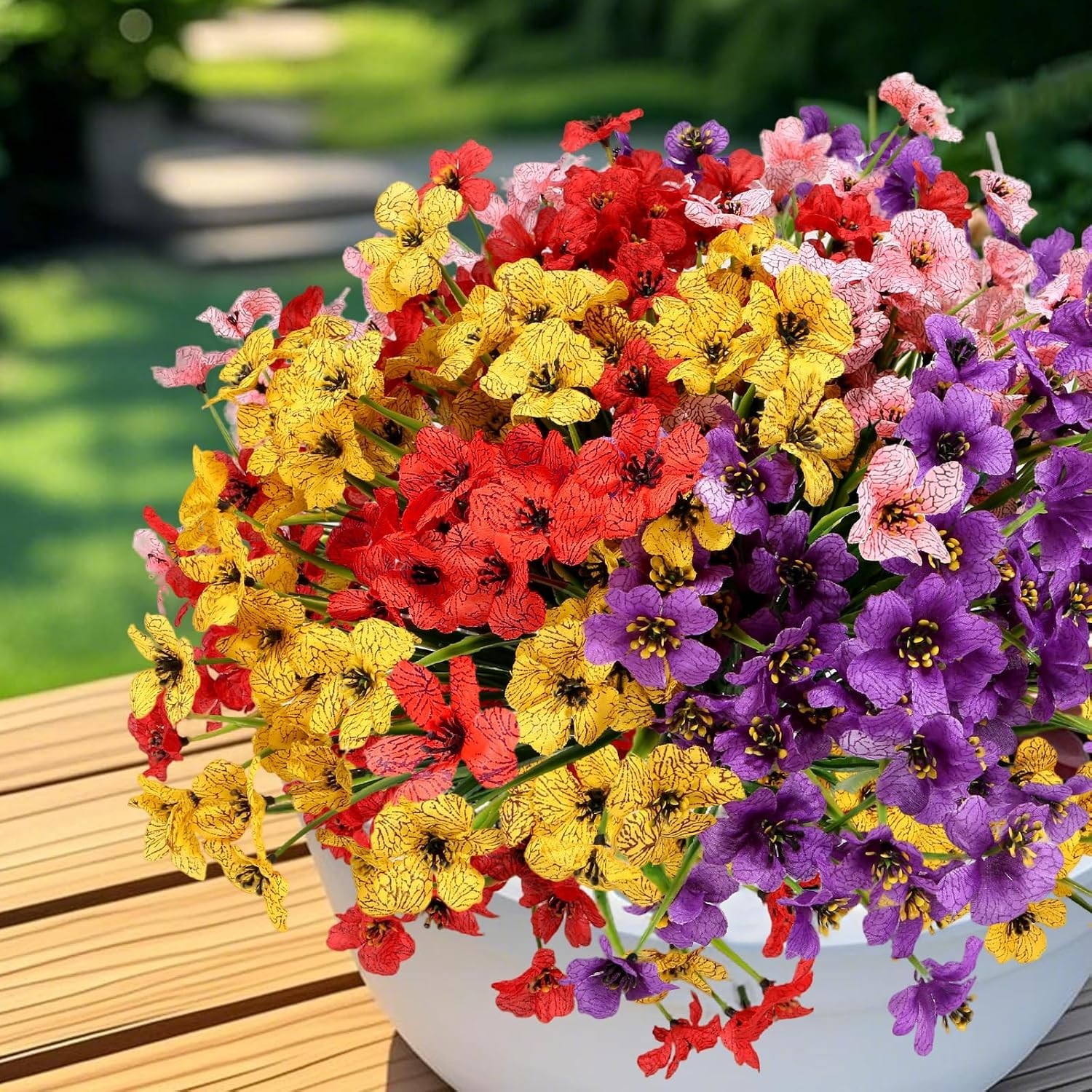 Colorful 16 Bundle Artificial Flowers – Weatherproof & Pet-Friendly Decor