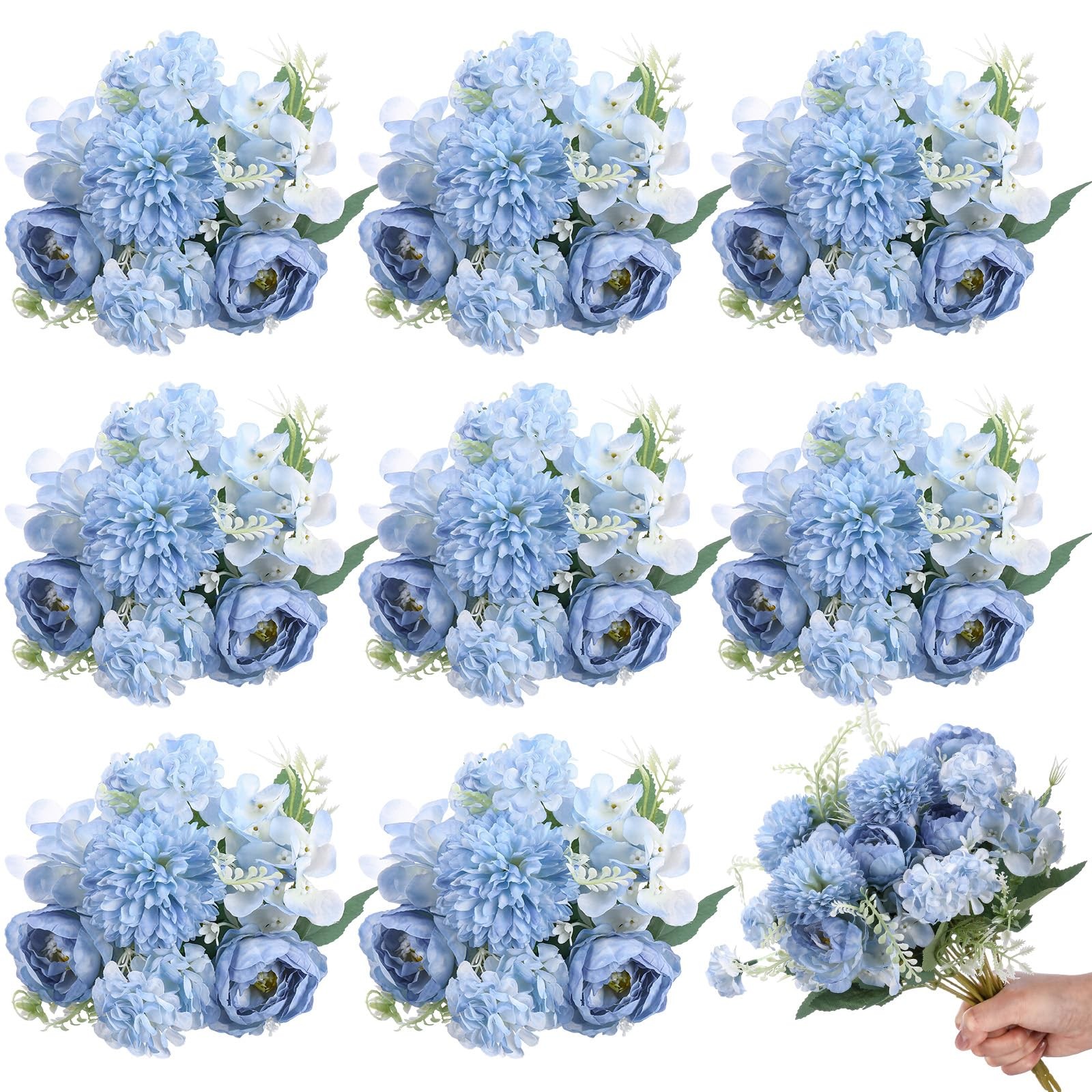 Lyrow 8 Pcs Peony Artificial Flowers Fake Silk Hydrangea Bouquet Elegant Peon…