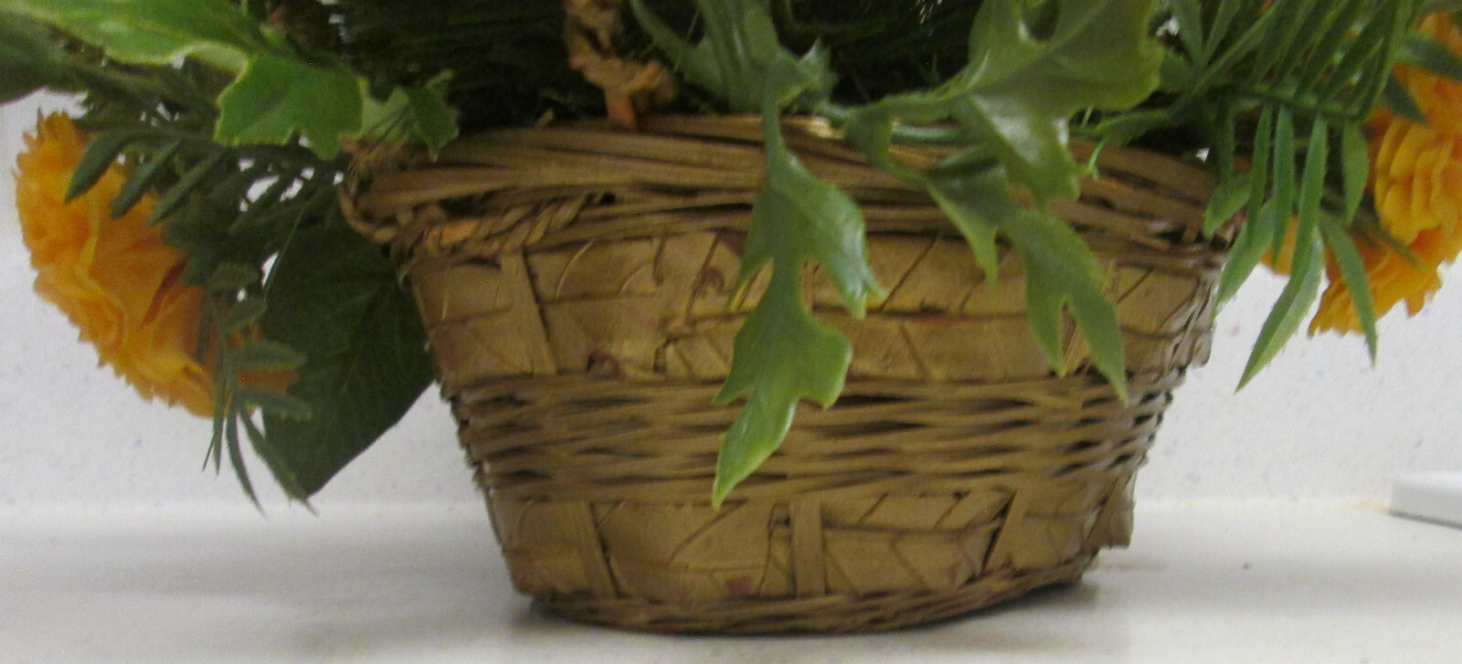 Artificial Flower Planter woven Basket Faux Indoor House Plant with Handles