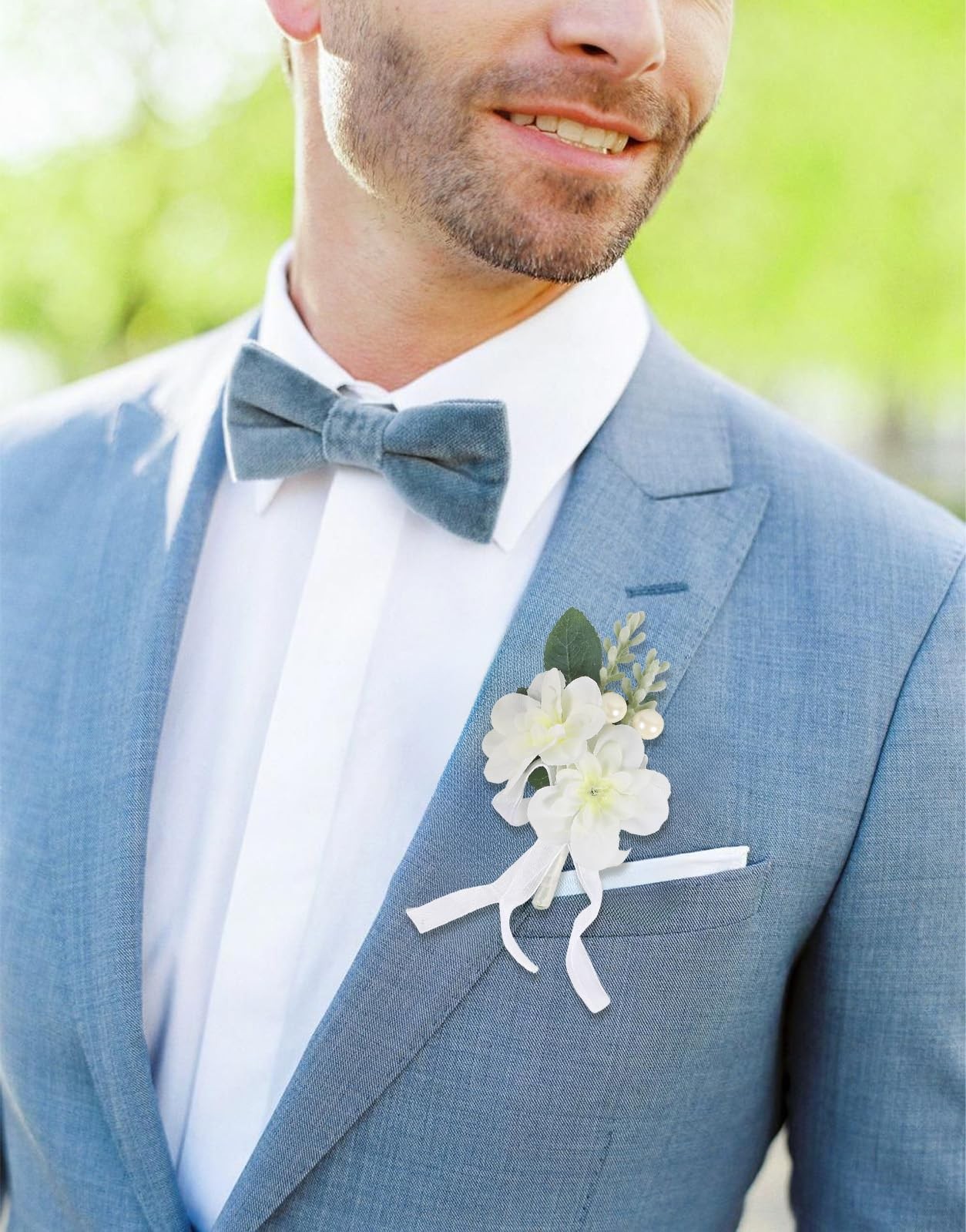 2 PCS White Rose Wedding Corsage Boutonniere Set Wristlet Bride Groom Prom