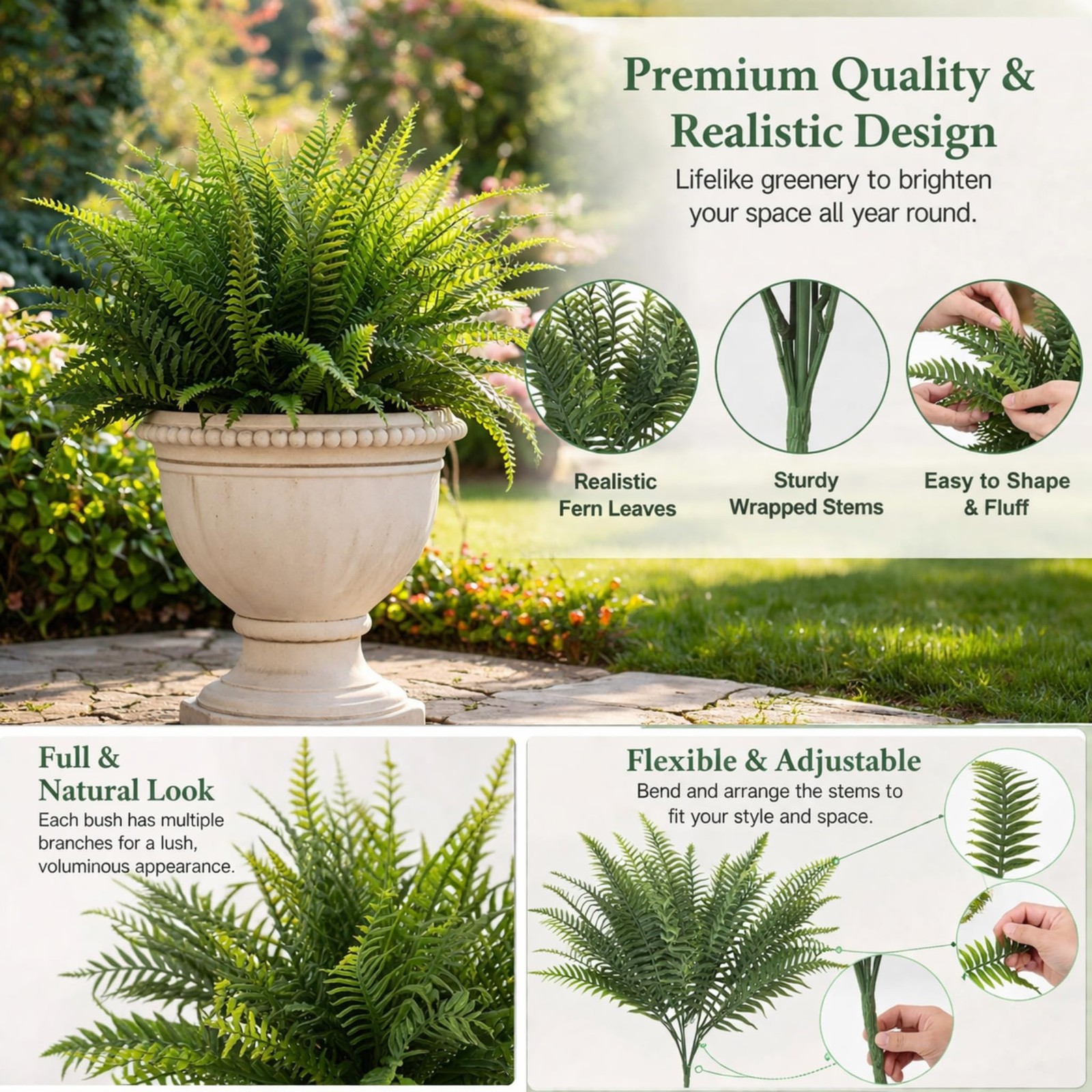 Artificial Fern Plants 12 Bundles Faux Greenery Bushes UV Resistant Fake Plan…