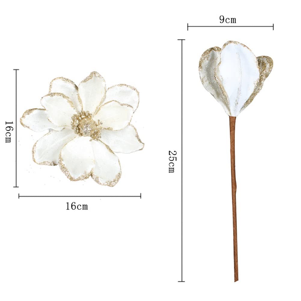 10 PCS Glitter Artificial Flower Christmas Tree Wreath DIY White A