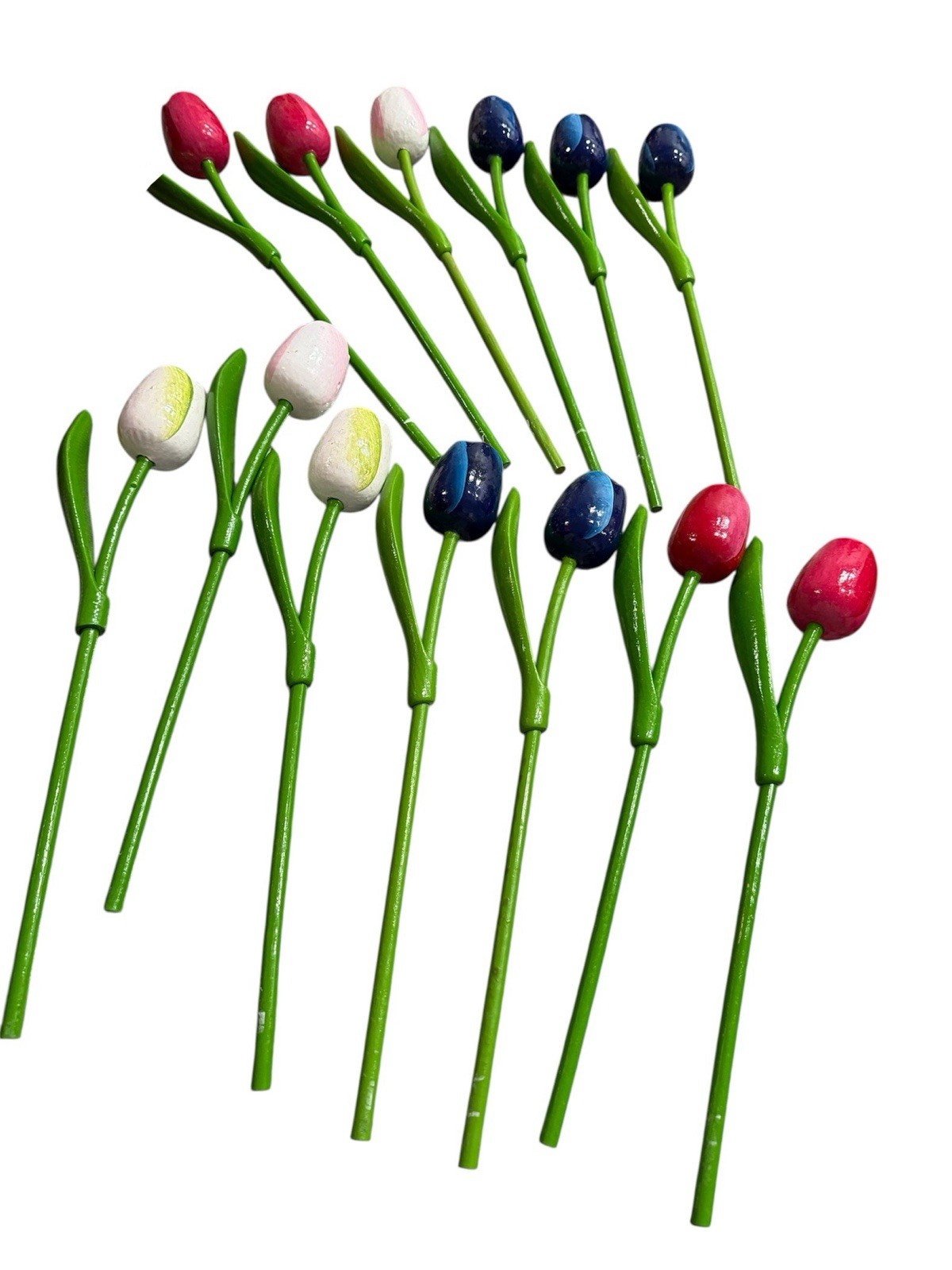 Wooden tulips, set of 13 spring tulips, 14” floral table decor, handmade tulip