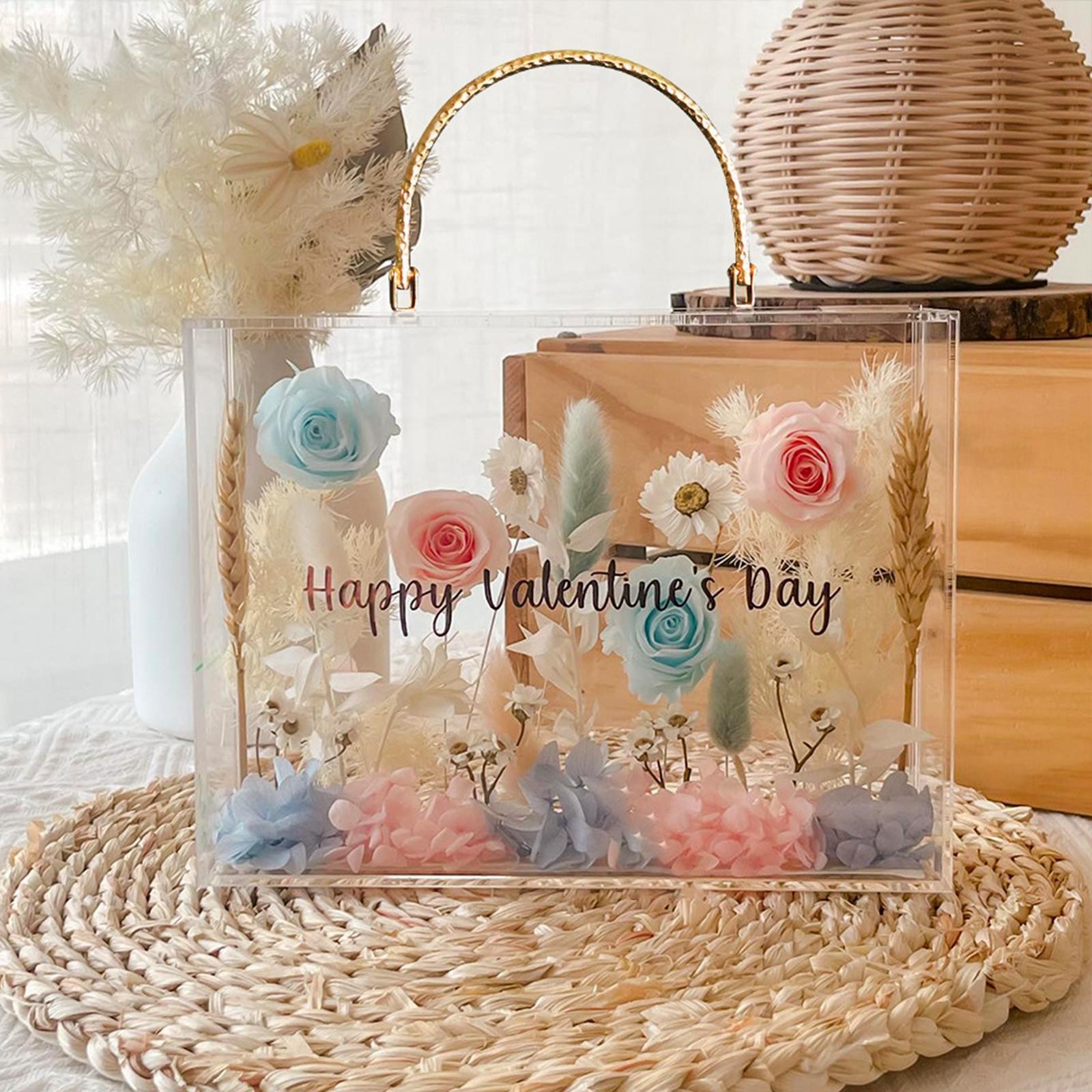 Clear Acrylic Flower Box Gift Boxes for Baby Clothes with Handles Shadow Box