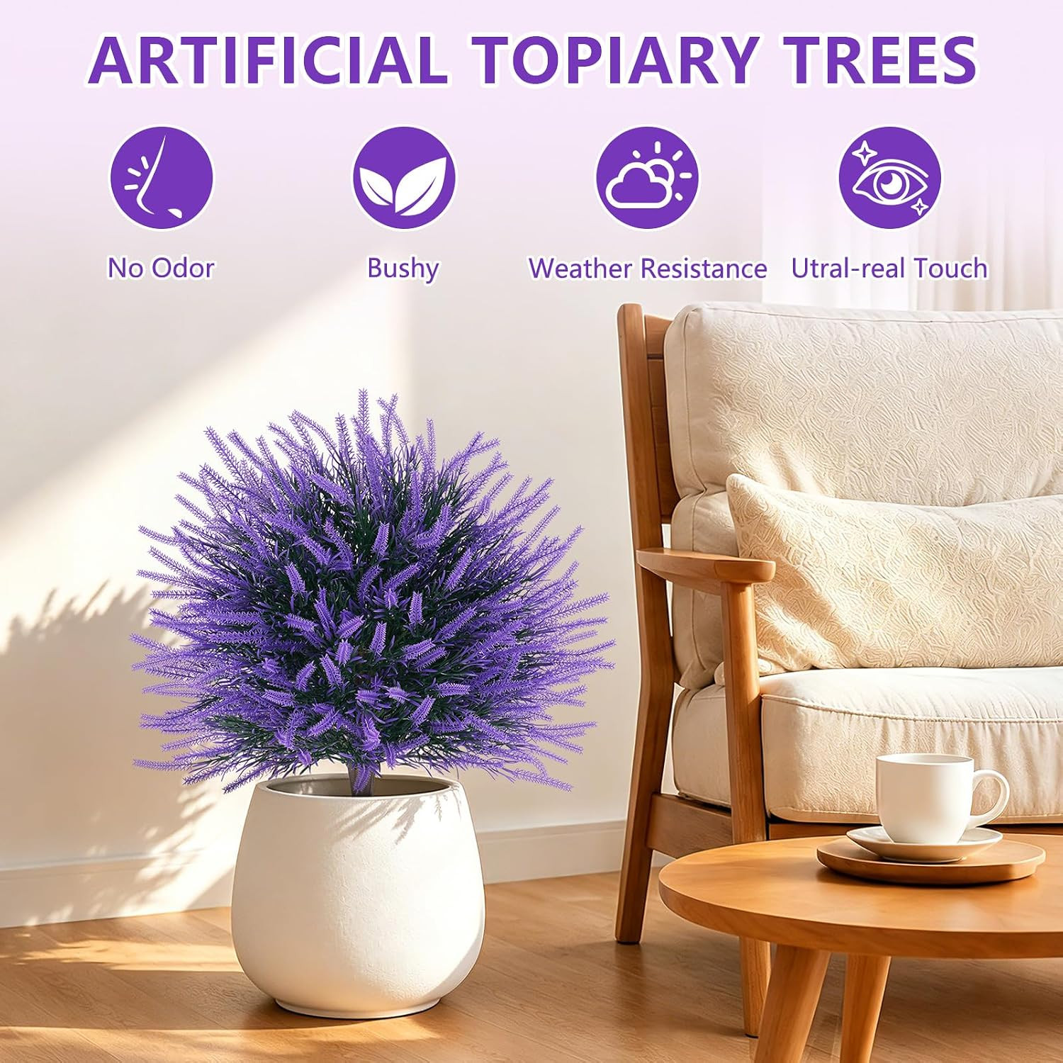 2 Pack UV Resistant Artificial Lavender Topiary Balls for Easy Outdoor Decor