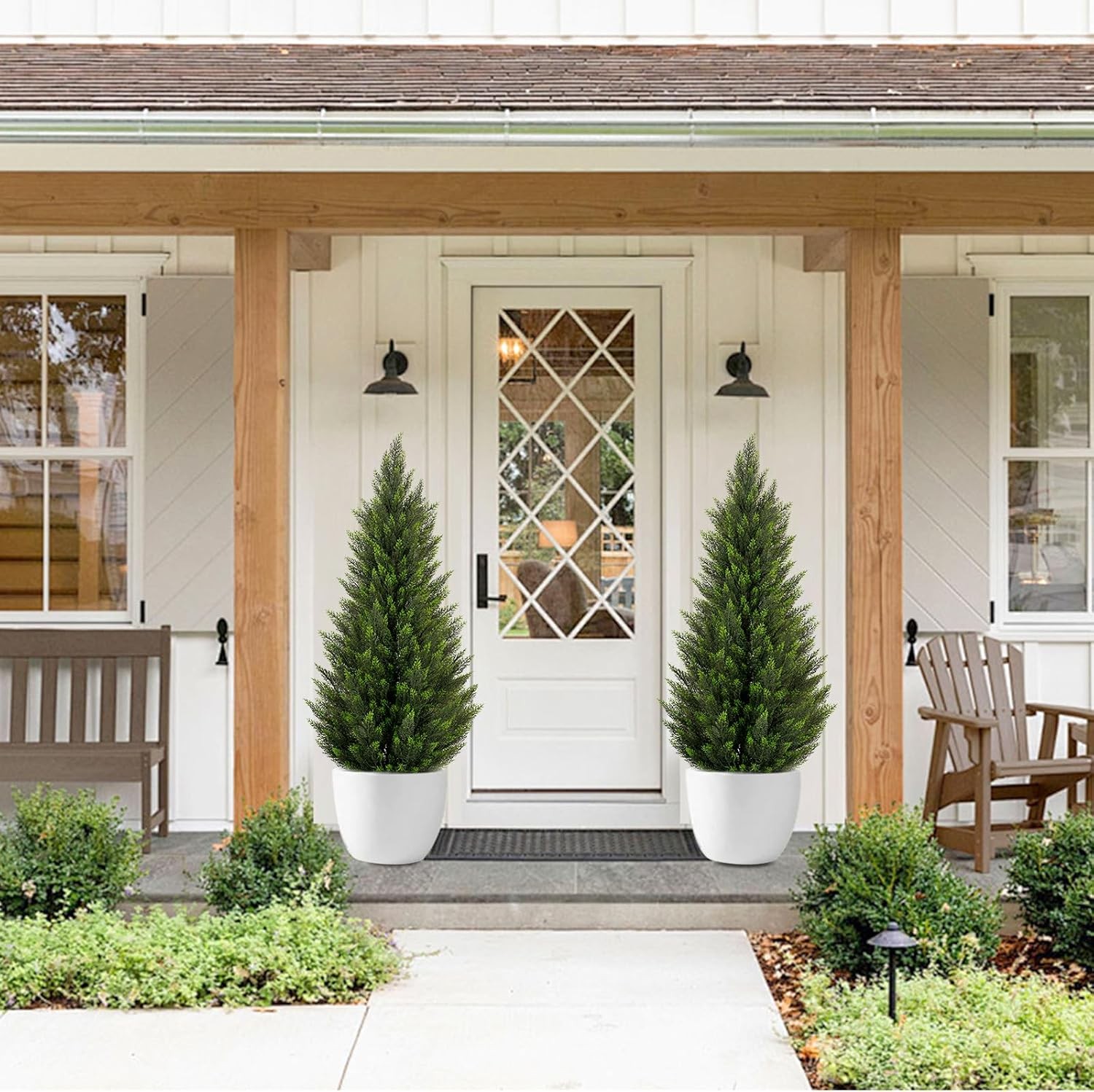 5FT Artificial Topiary Cedar Trees UV-Resistant Faux Evergreen Outdoor Plants