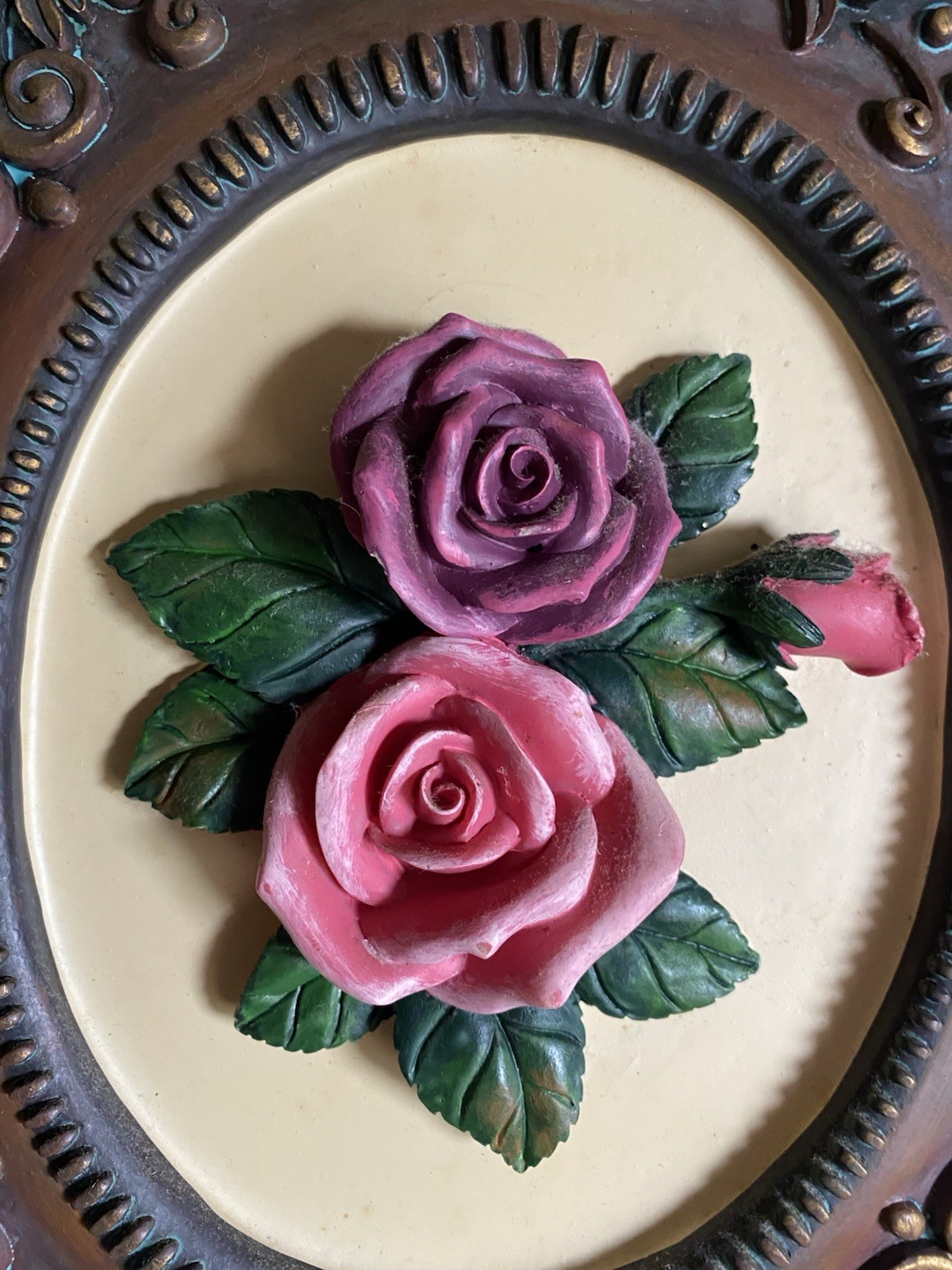 Vintage Rose Floral Wall Hanging Plaques Shabby Chic Cottagecore Decor Set Of 2