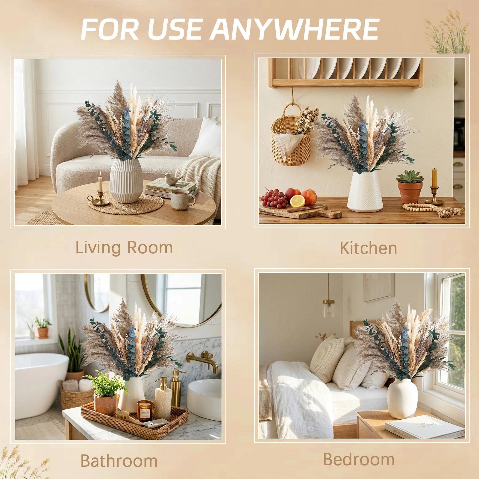 Boho Dried Flowers Set | Dried Pampas, Eucalyptus, Lavender, Bunny, Tails & R…