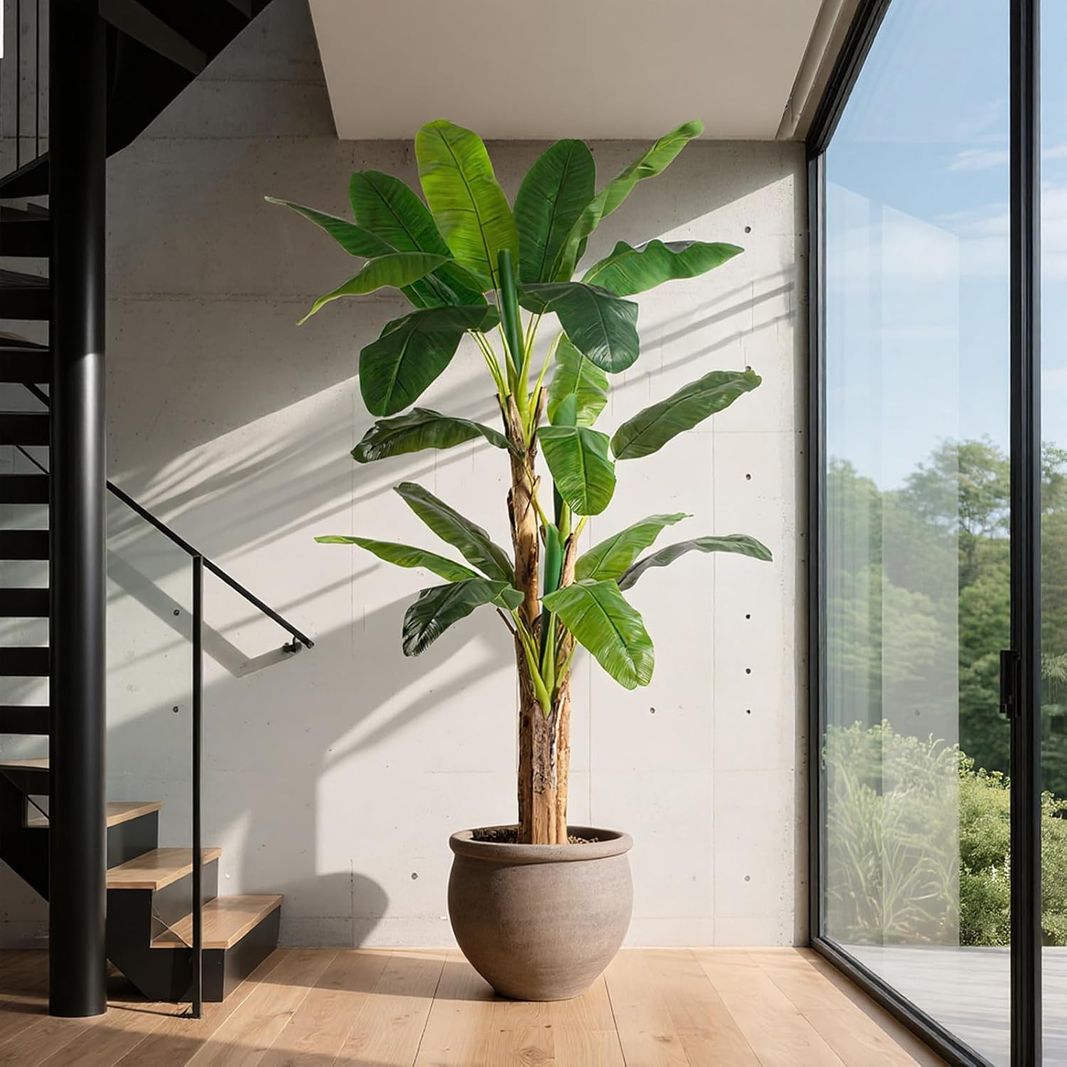 7Ft Extra Tall Artificial Banana Tree, Fake Banana Leaf Plant with 19 Faux Banan