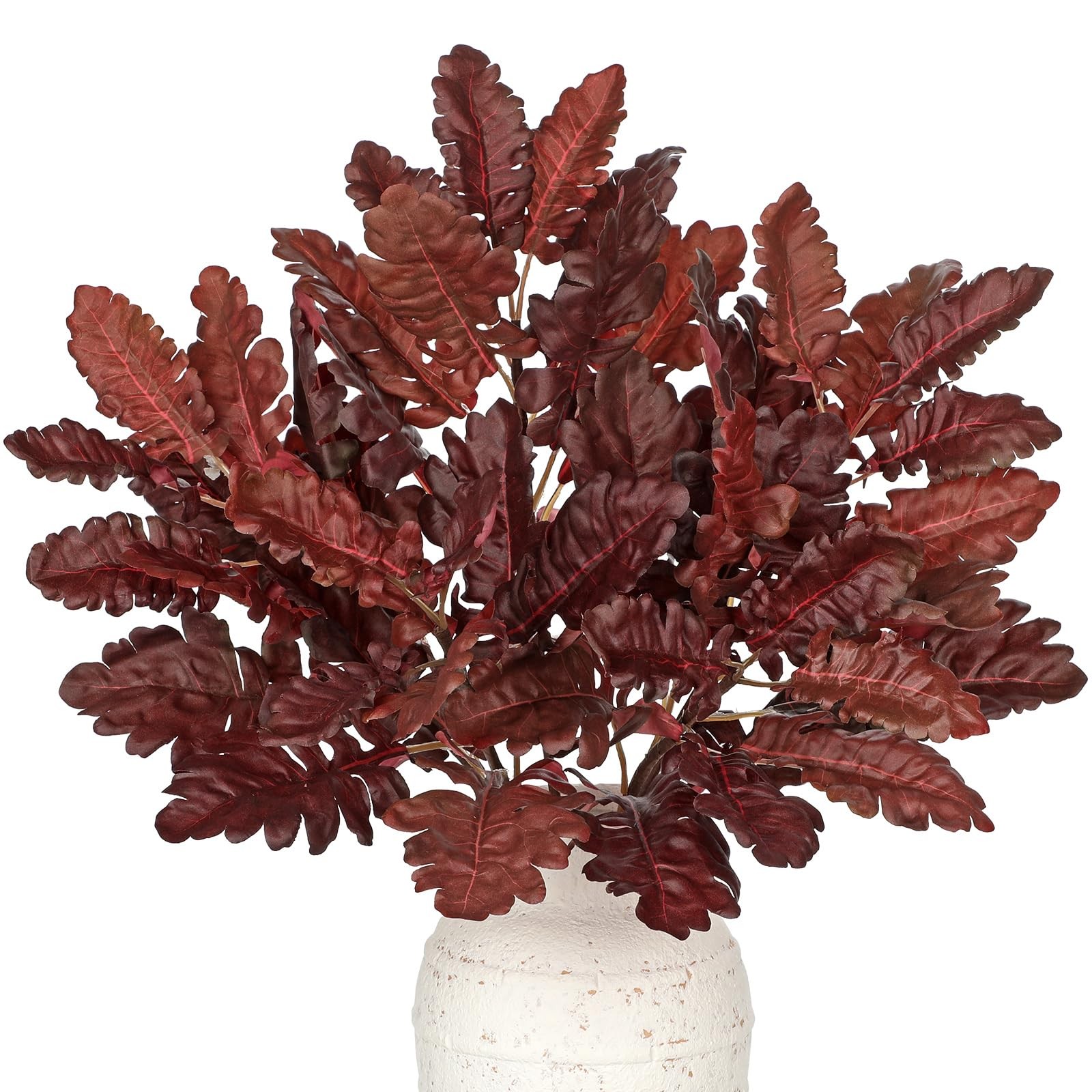 Faux Oak Leaf Branches 5 Pcs Fall Leaf Stems for Vases, 18″ Burgundy Fall Ste…
