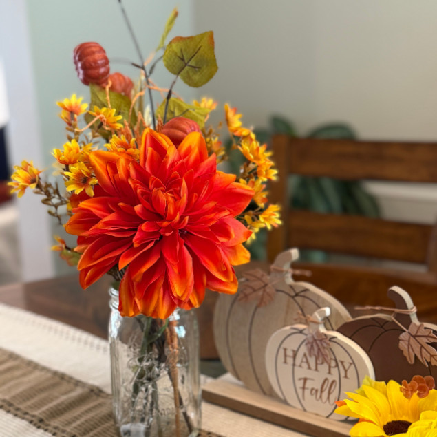 Artificial Flower Arrangement 32oz Mason Jar LED Fall Rustic Home Floral Decor