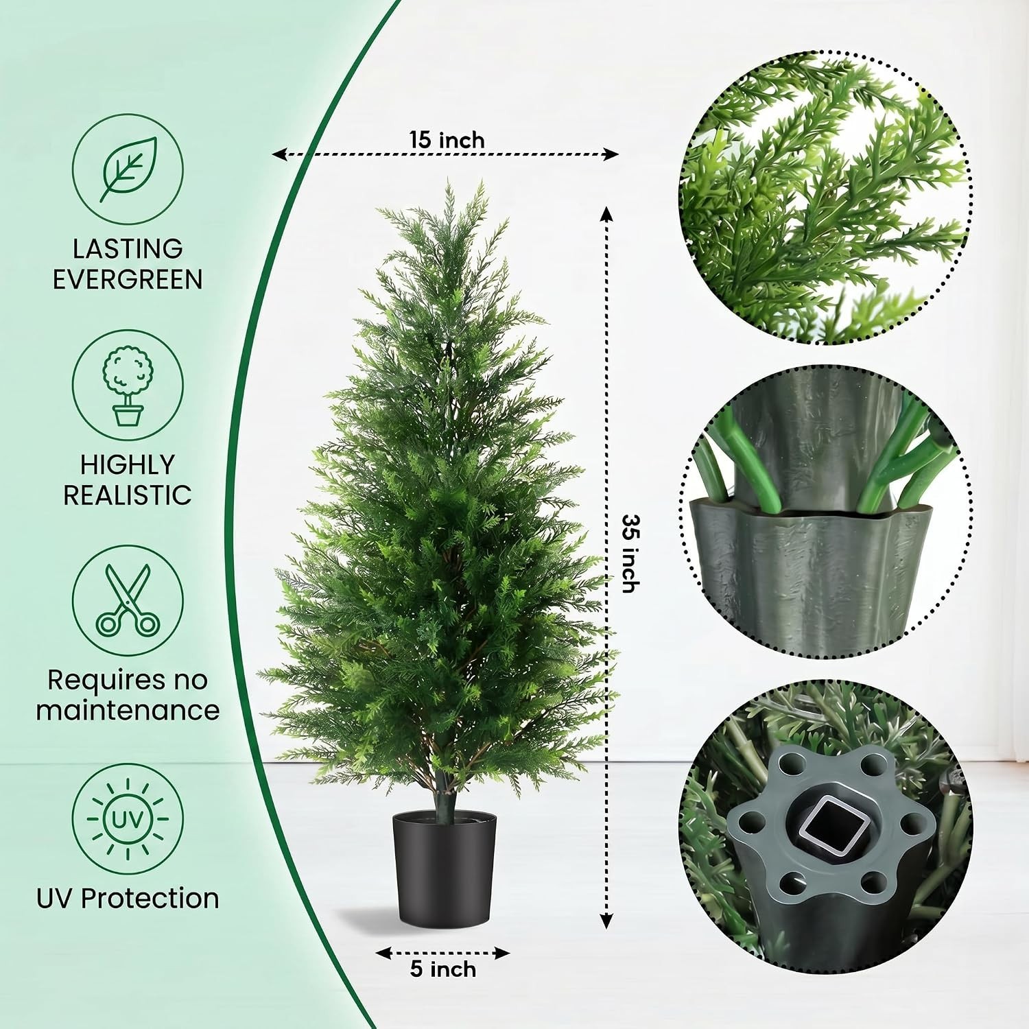 Low-Maintenance 3FT Artificial Cedar Trees, Perfect for Festive Decor, Set of 2