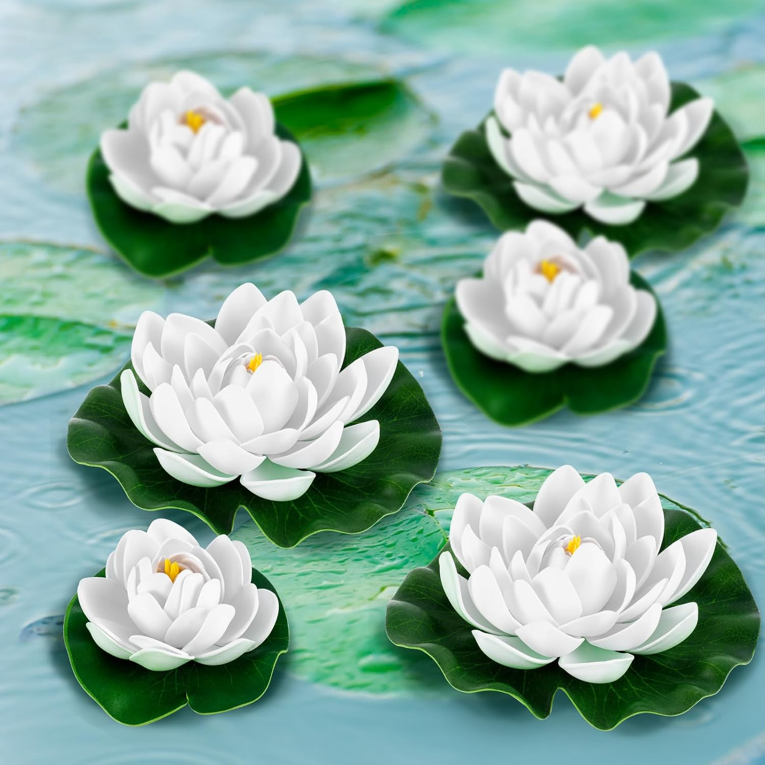 24 Pcs Floating Foam Lotus Flower with Water Lily Pads Artificial Floating Pool