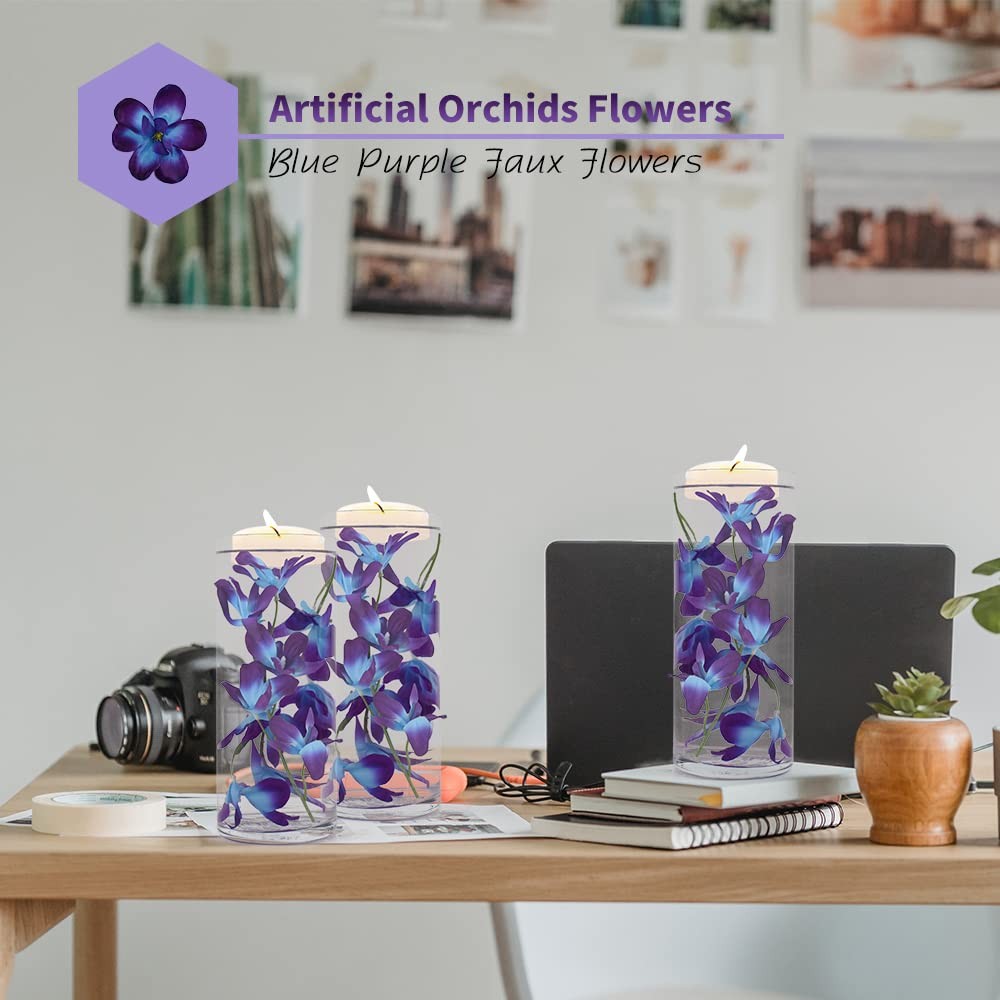 Artificial Orchid Flowers Purple Blue Faux Flowers Vase Fillers for Floating …