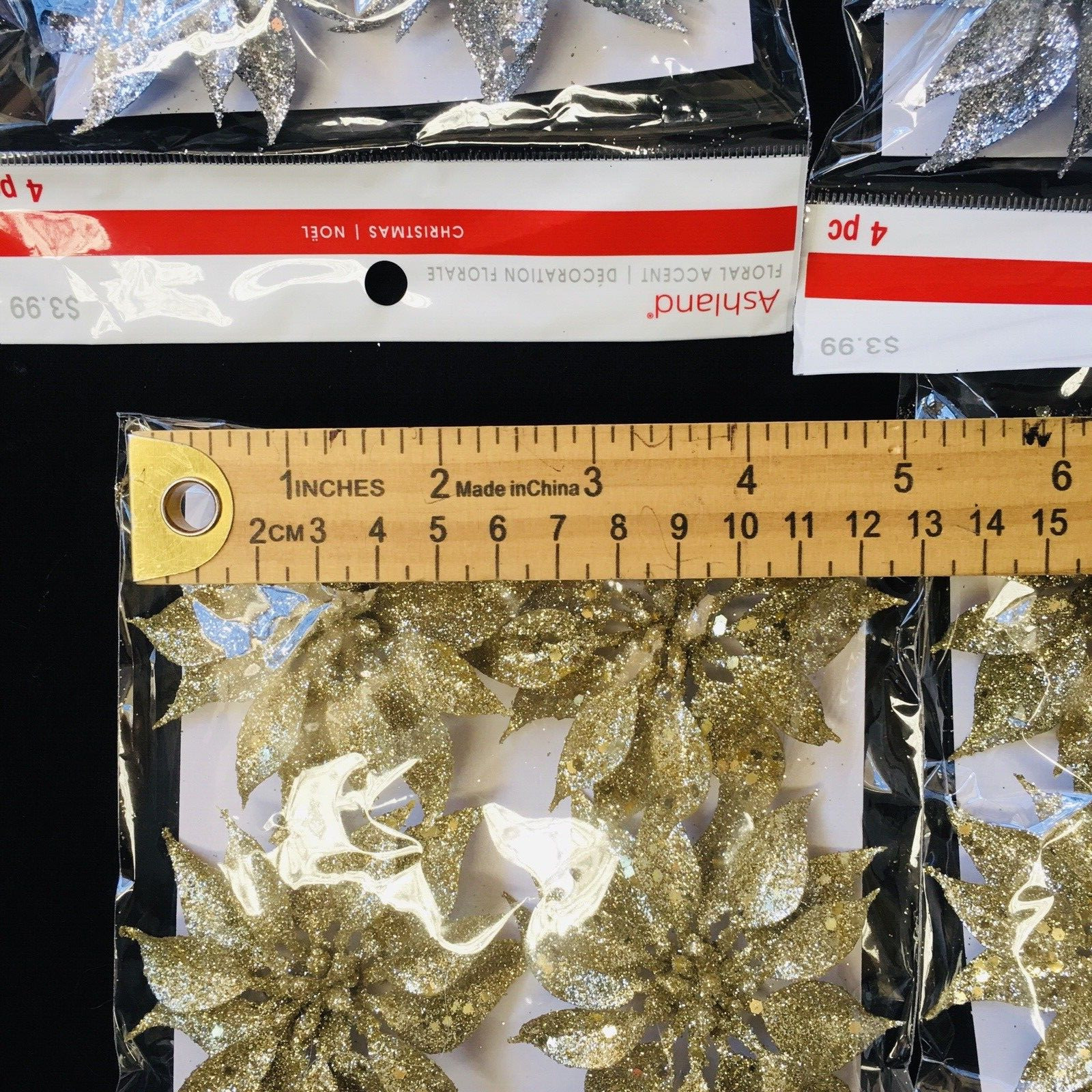 Ashland Glitter X’mas Flower 3″ sliver & Gold ( Set Of 16 ) Flower Ornament X-35