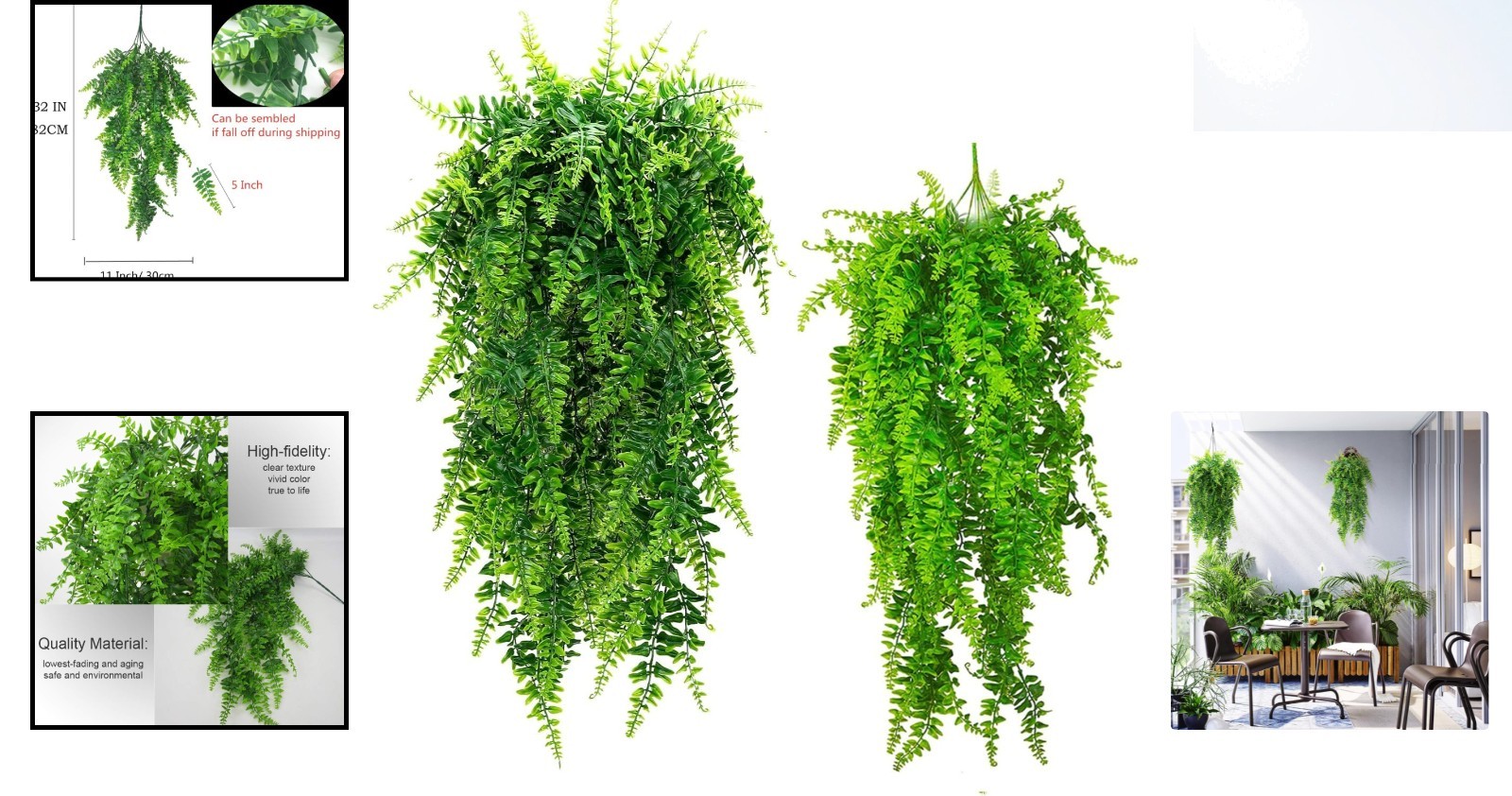 Eco-Friendly Artificial Hanging Ferns – 2PCS UV Resistant Indoor/Outdoor Decor