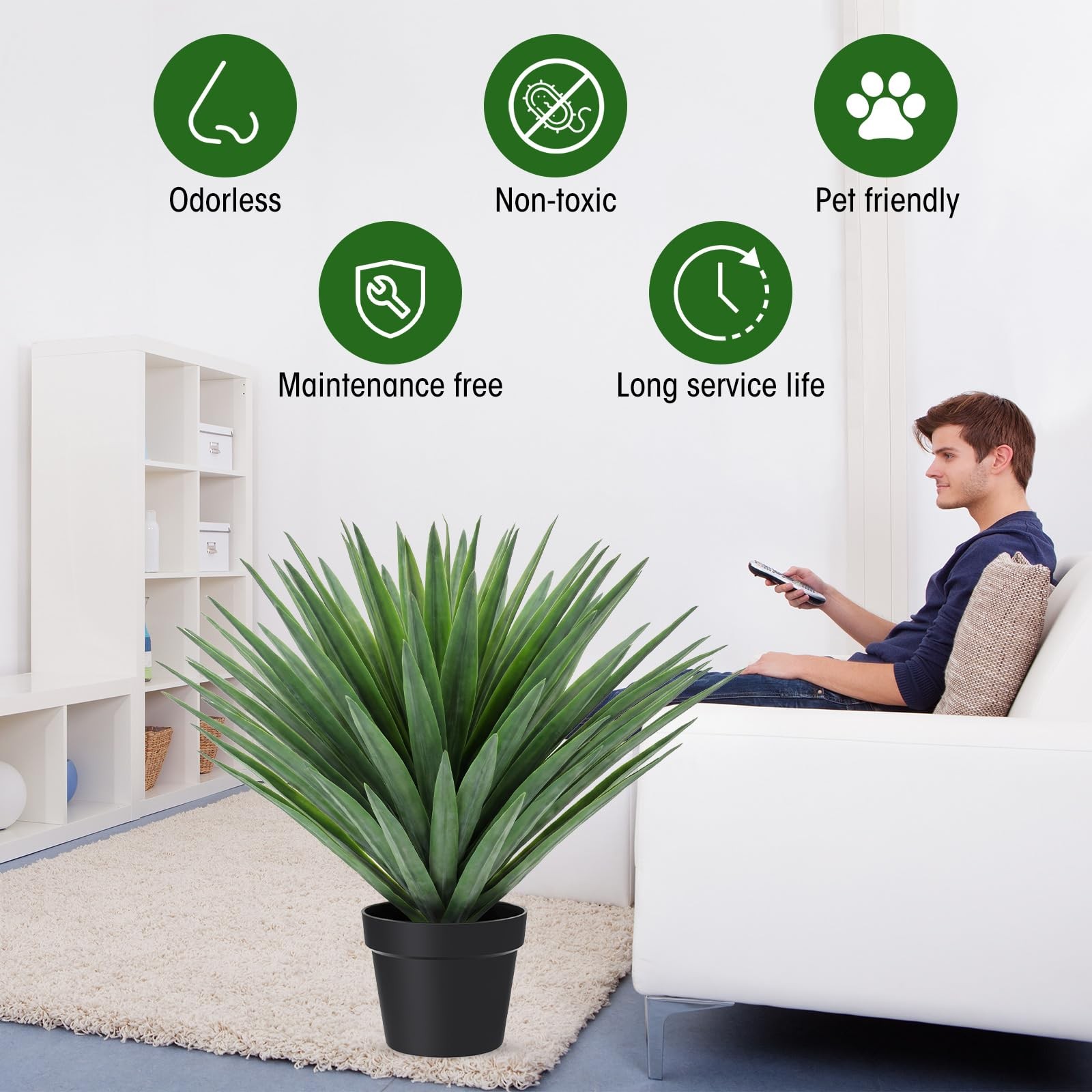 1 Pcs 27” Artificial Agave Plant in Black Pot Faux Agave Plant Potted with 1…