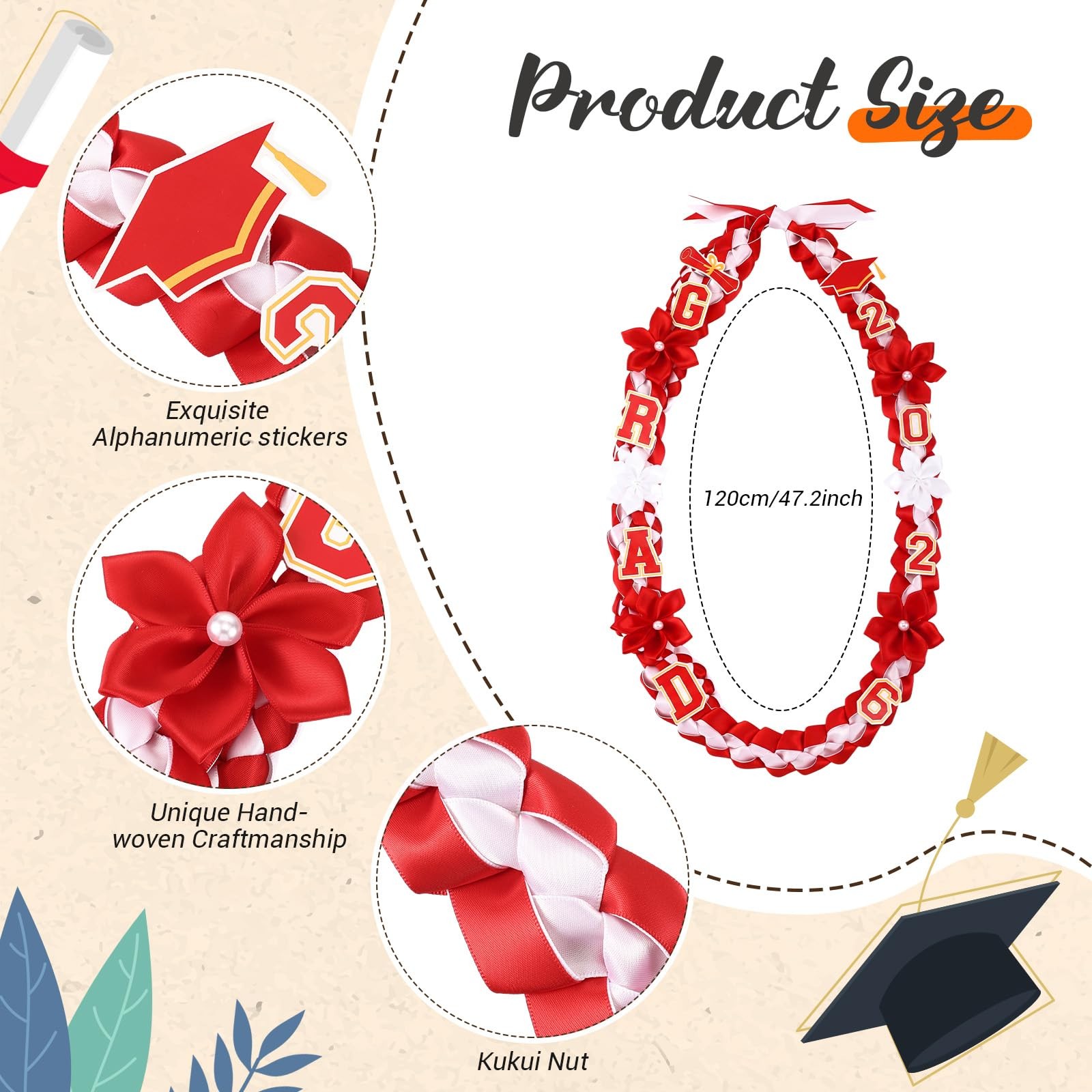 Graduation Ribbon Lei Class of 2026 Grad Lei Kit Graduation Double Braided Ne…
