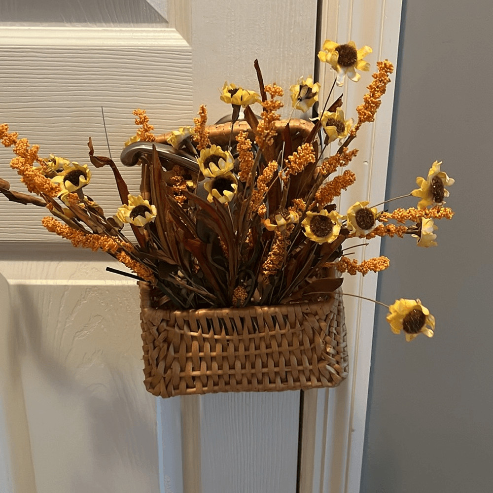 Farmhouse Woven Door Knob Irregular Basket with Faux Fall Autumn Flowers