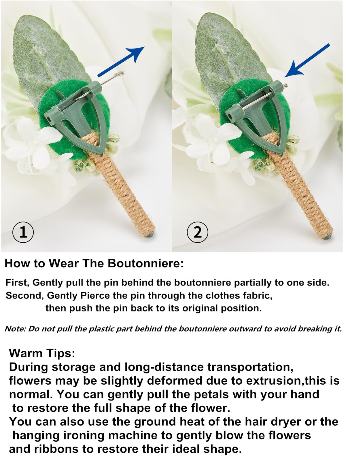 6 PCS Elegant Artificial White Rose Boutonniere For Men Wedding Prom Groom