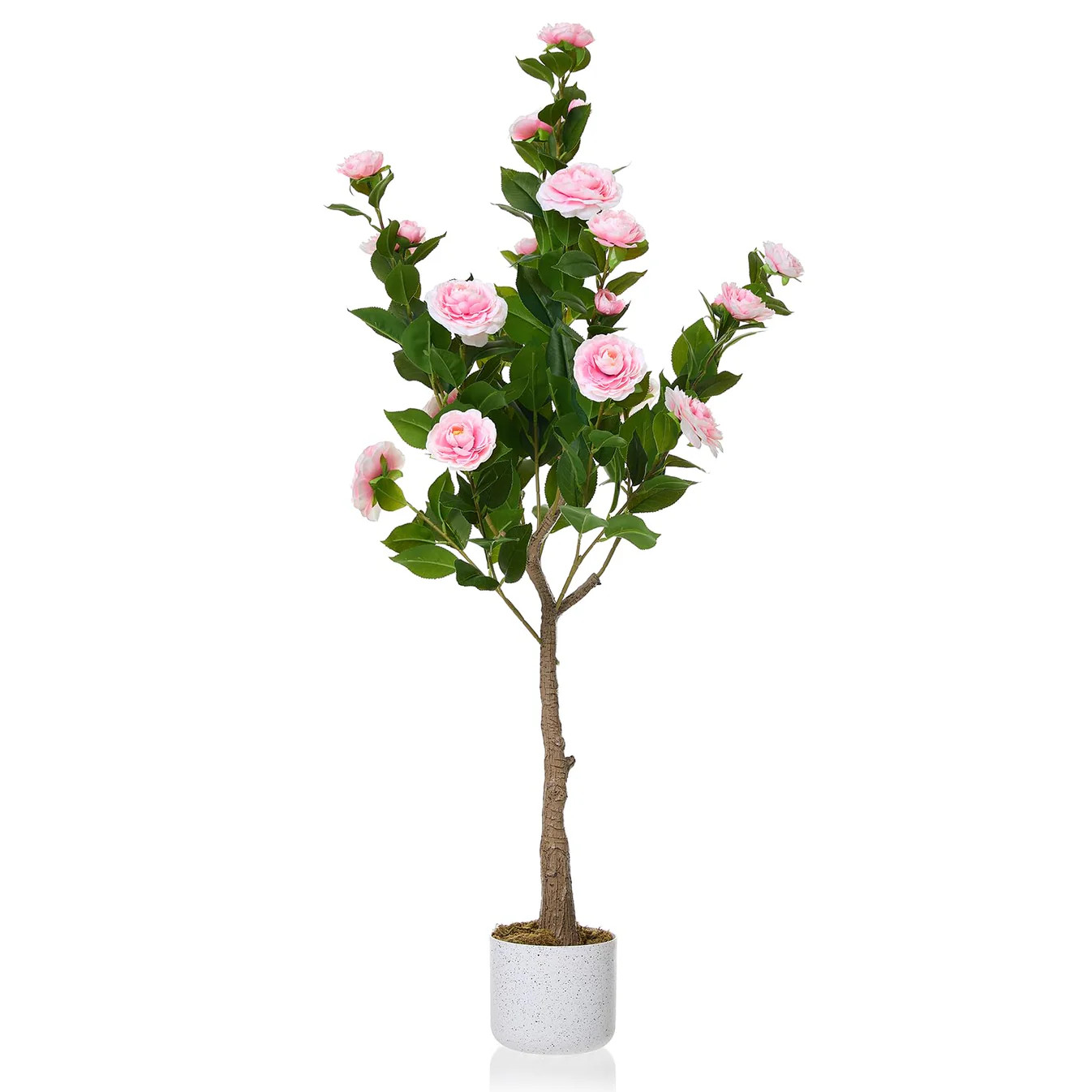 Garvee 3.9FT Artificial Camellia Tree, Faux Camellia Plant with White Planter