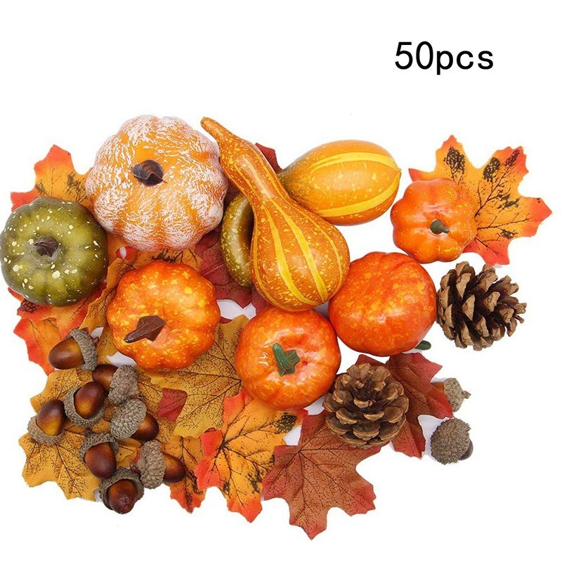 Harvest Decorations Props Artificial`Mini Pumpkin Gourd Berries Maple Leaf