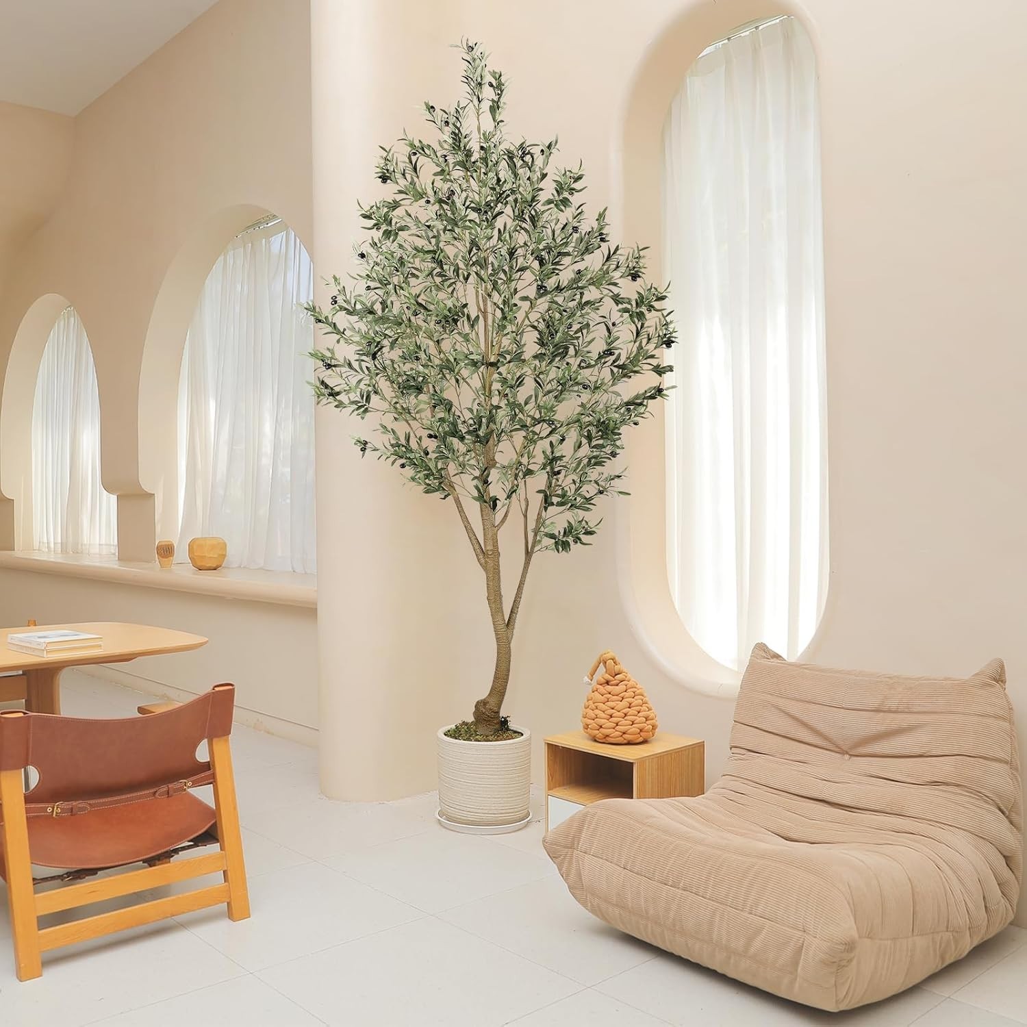 Lifelike 9ft Silk Olive Tree with Bendable Branches – Perfect for Home or Office