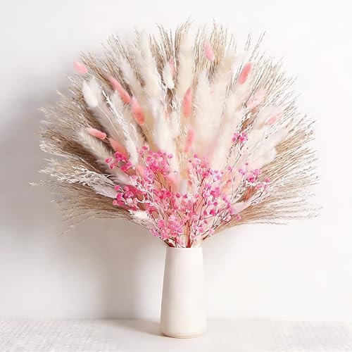 Bunny Tails Dried Flowers Bouquet Nature Colorful Pampas Grass with Baby Pink