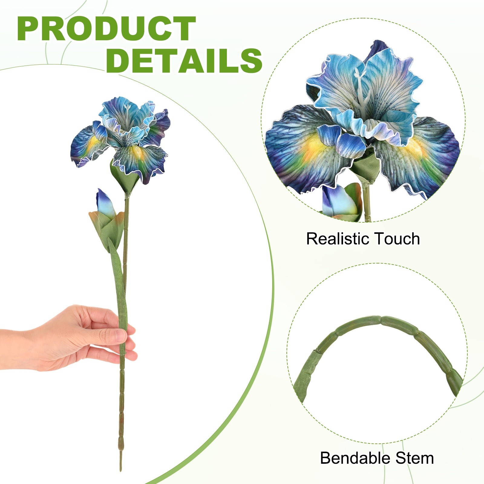 1-Pack Artificial Iris Flowers with Flower Bud 17.7 Inch for Home [Blue]