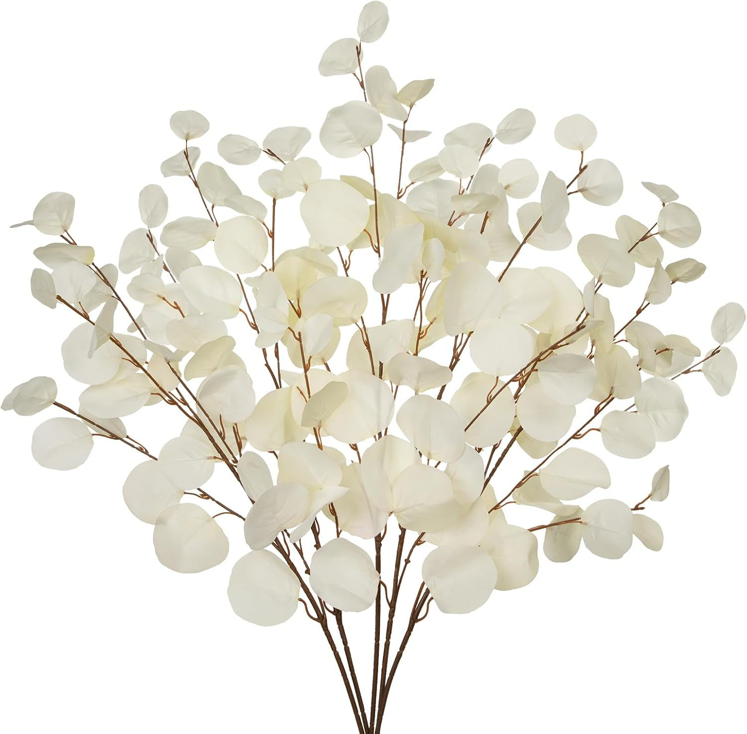 Cream White Eucalyptus Stems Fake Eucalyptu Leaves 34” Long Silver Dollar Lea…