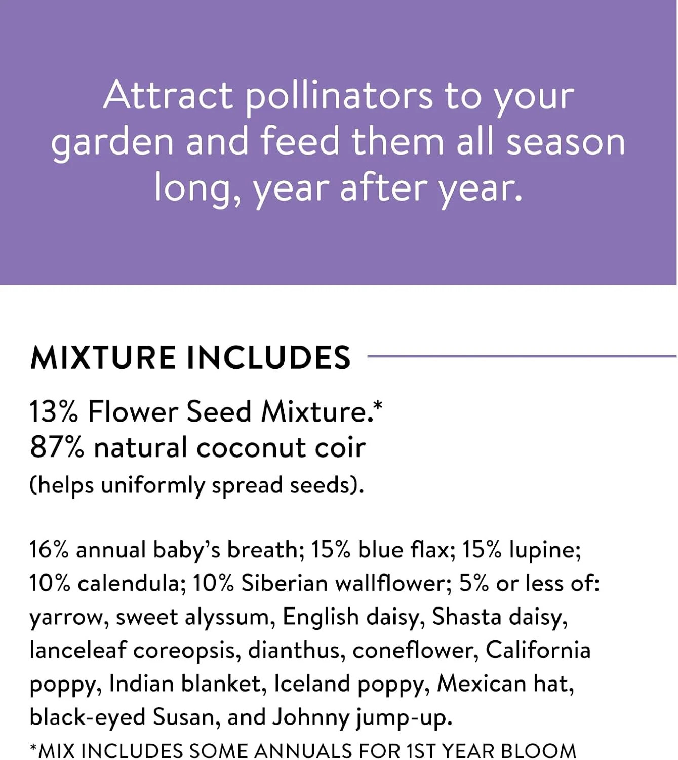 25,000 Bulk, 1 Bag | 18 Varieties of Non-GMO Flower Seeds Pollinator Garden