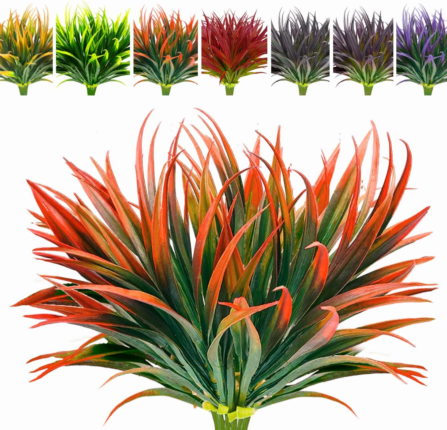 8 Pcs Outdoor Fake Plants UV Resistant Artificial Tall Grass Plants Faux Tropica
