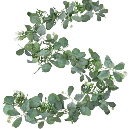 6.2ft Artificial Eucalyptus Garland with Butterfly Leaves and White Green