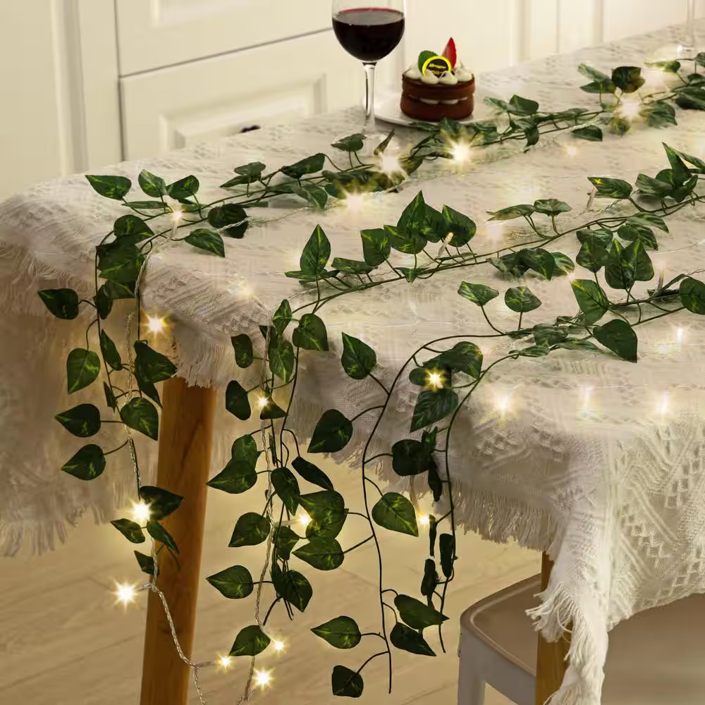 7.2 Ft. Artificial Ivy Garland with LED String Lights, Fake Vines Hanging Plants