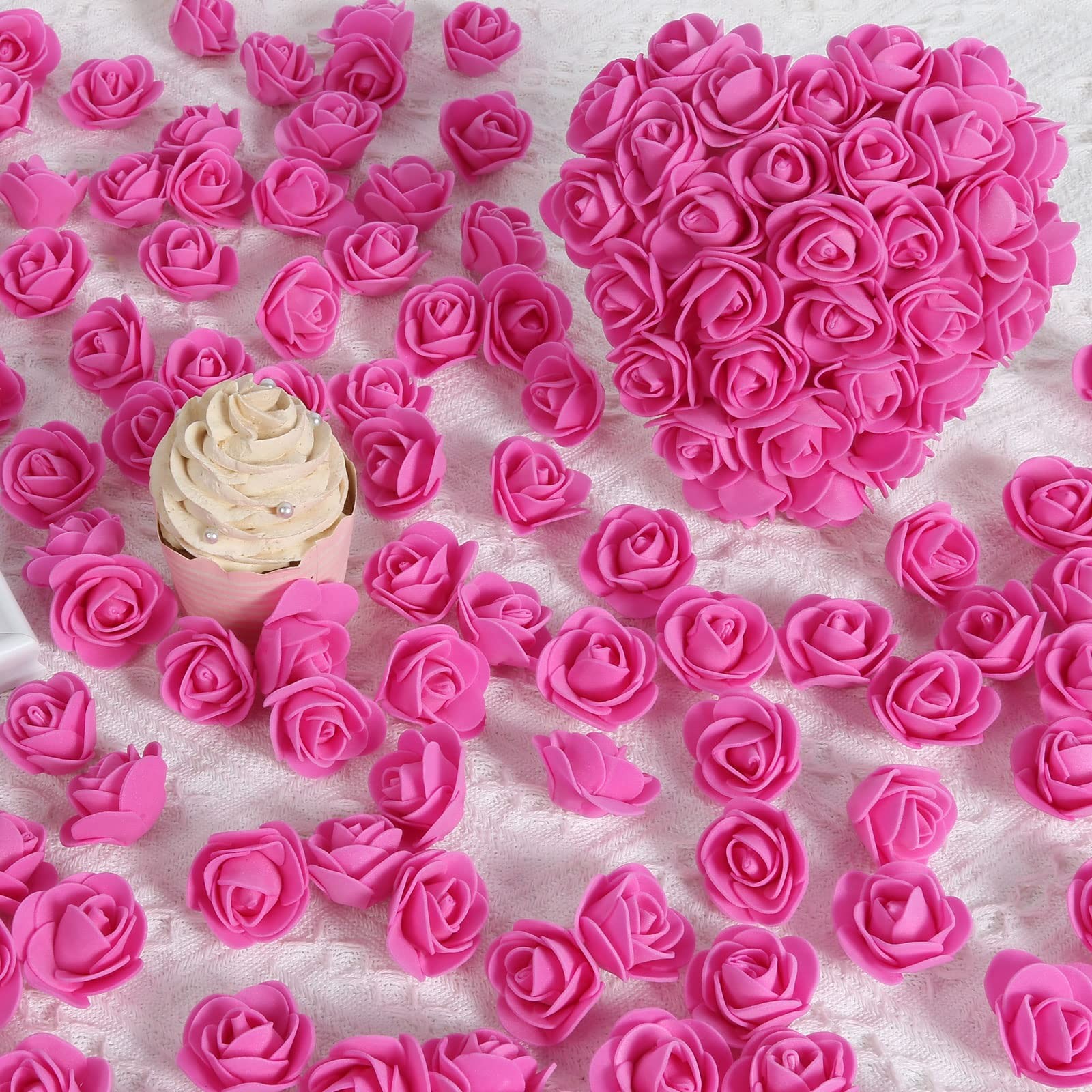500 PCS Mini Foam Rose Heads Artificial Flower DIY Crafts Deep Pink Wedding